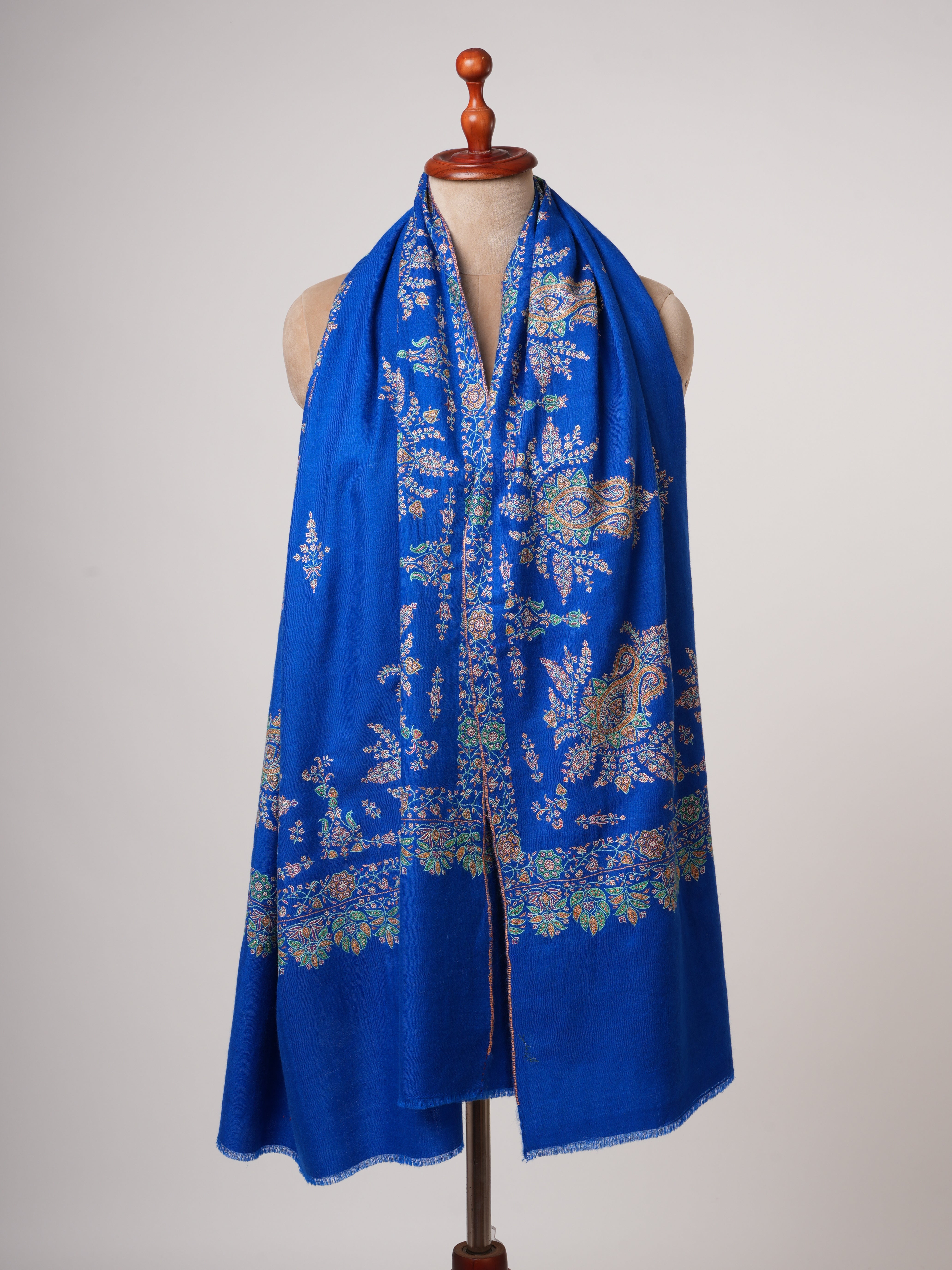 Blue Sozni Embroidered Pashmina Shawl with Buteh Handwork – Timeless Kashmiri Craftsmanship