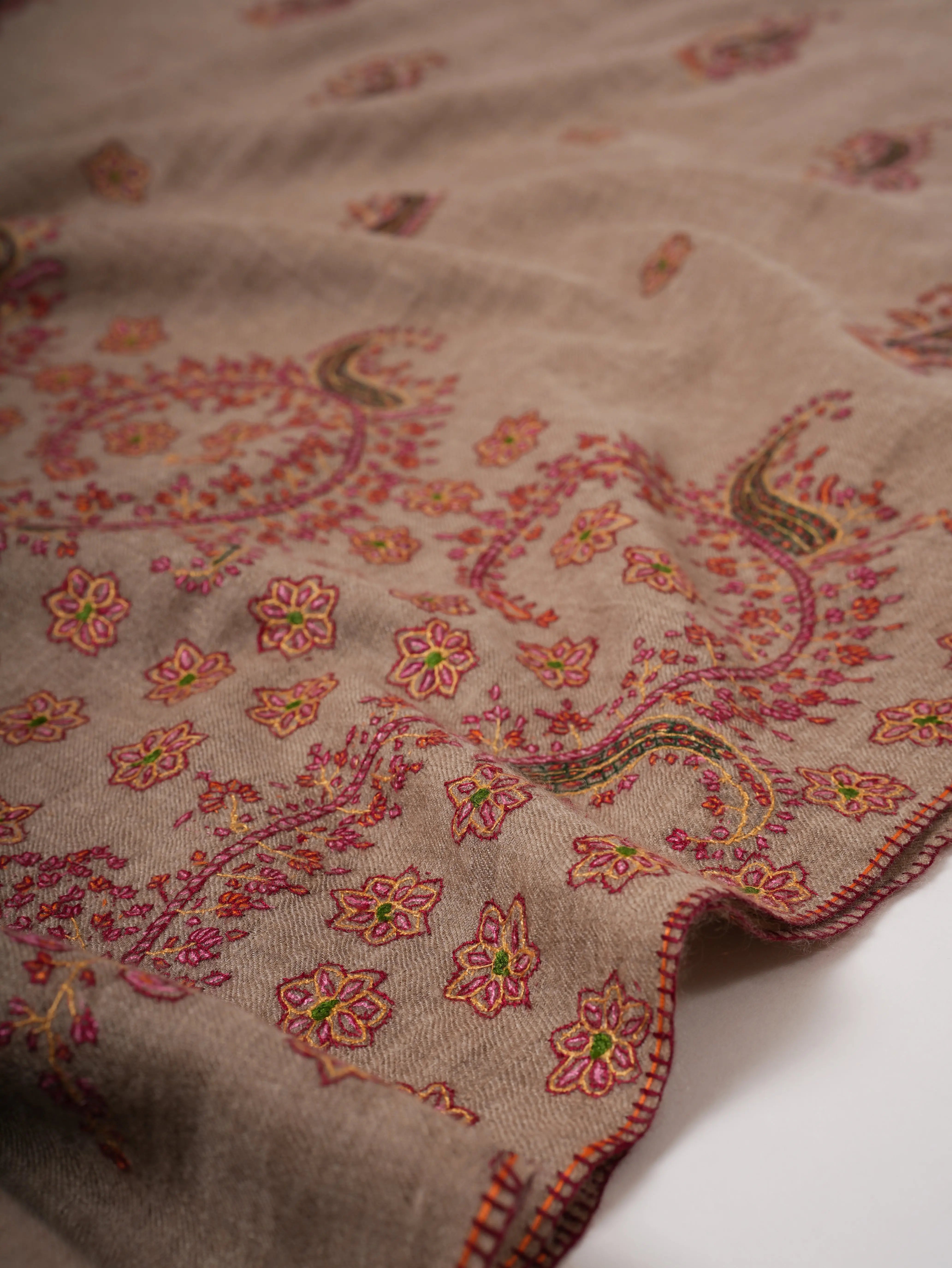 Grey Pashmina Shawl – Handwoven with Sozni Embroidery Shahkaar