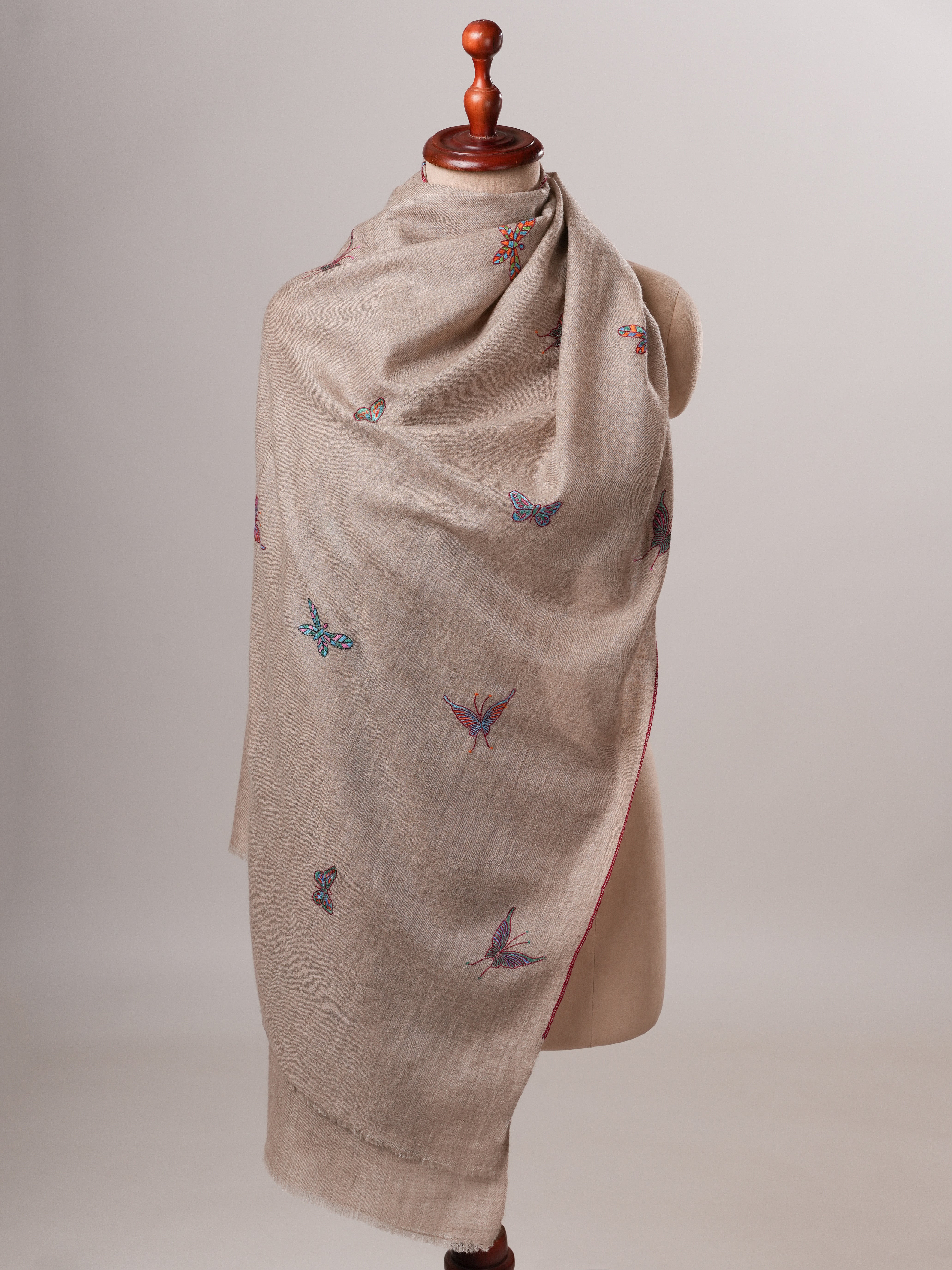 Contemporary Handwoven Cashmere Scarf with Butterfly Motifs Shahkaar