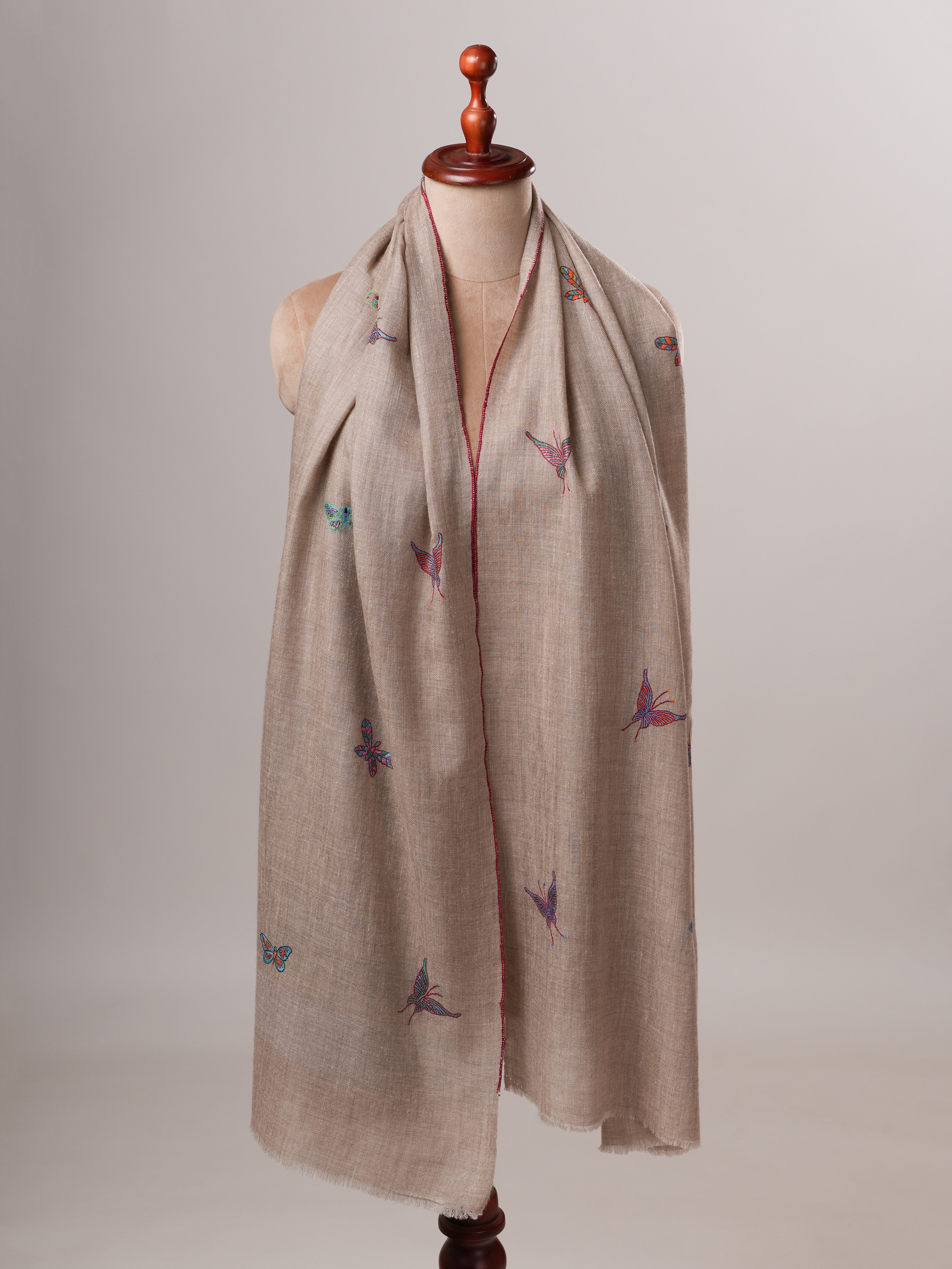 Contemporary Handwoven Cashmere Scarf with Butterfly Motifs Shahkaar