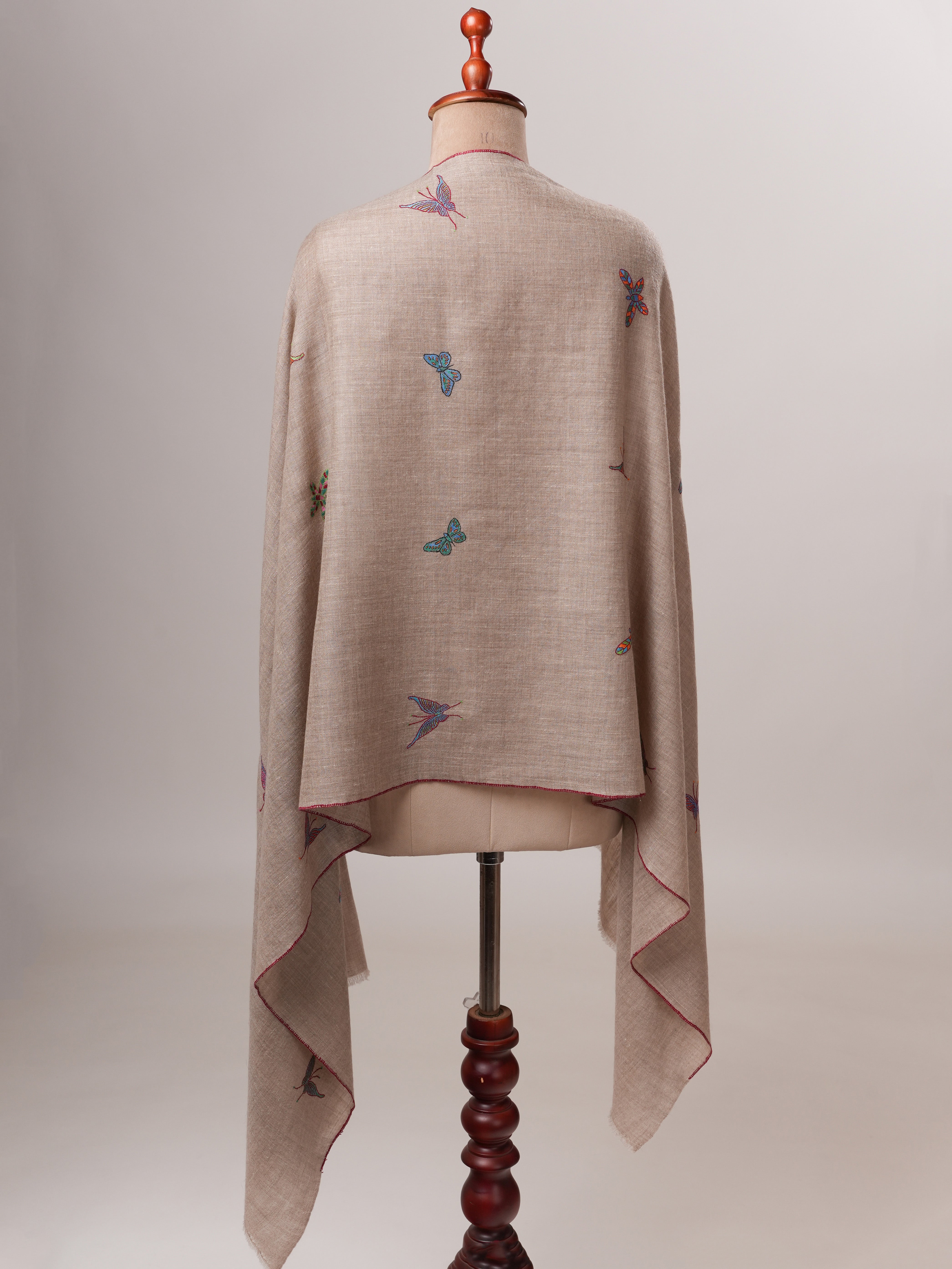 Contemporary Handwoven Cashmere Scarf with Butterfly Motifs Shahkaar