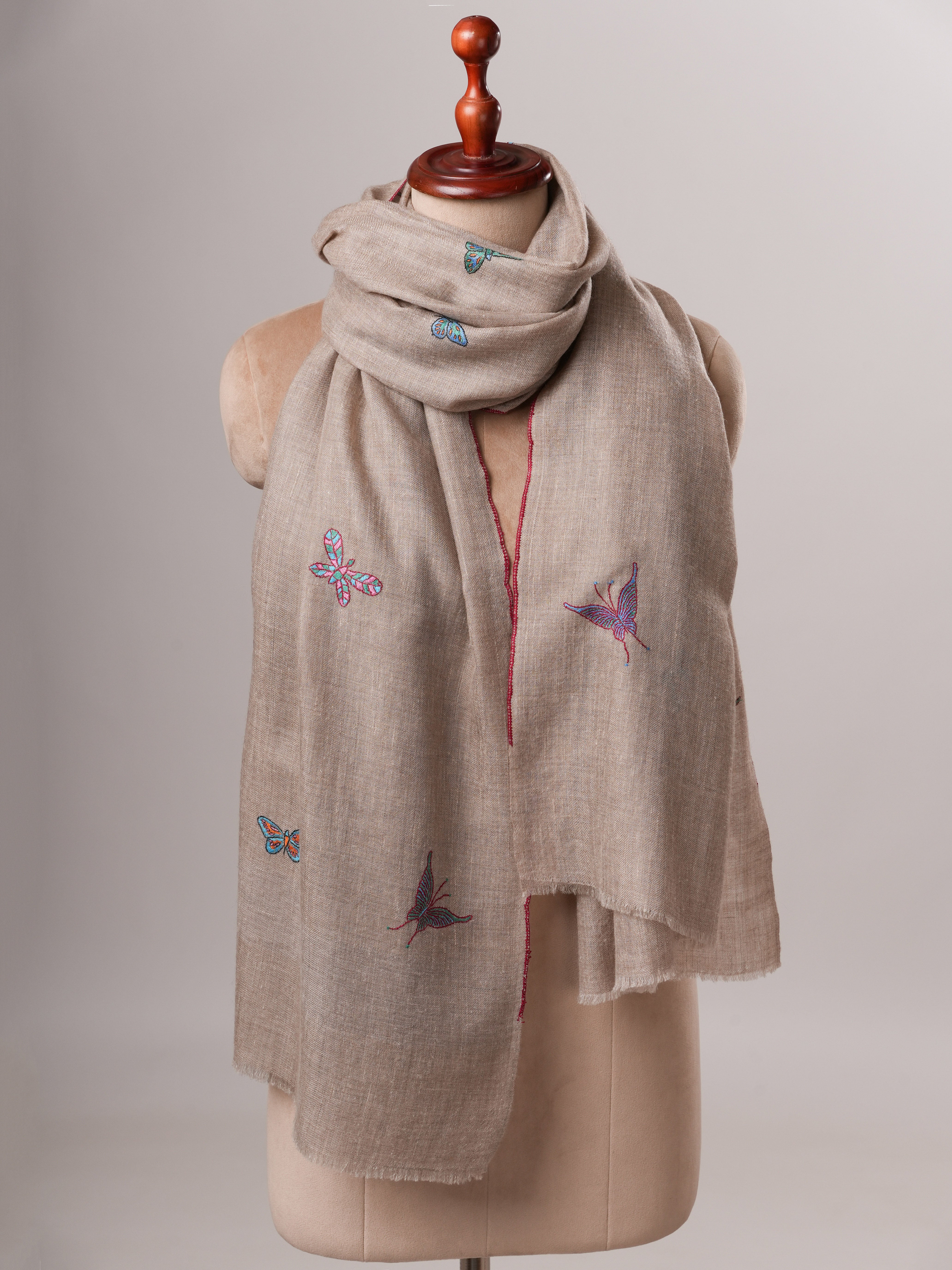 Contemporary Handwoven Cashmere Scarf with Butterfly Motifs Shahkaar