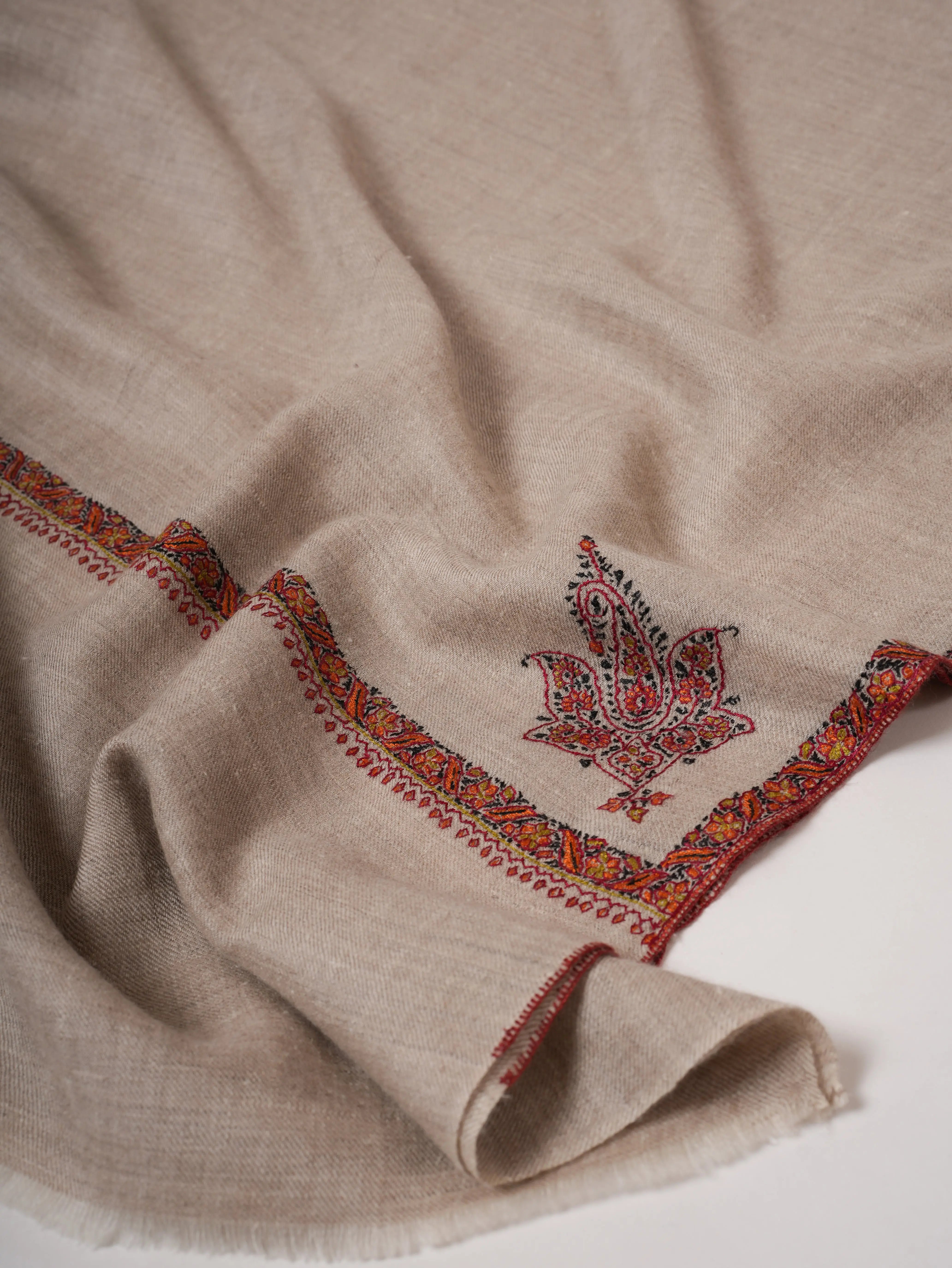 Grey Bail Hand Embroidered Kashmiri Pashmina Shawl – Soft Elegant Wrap Shahkaar