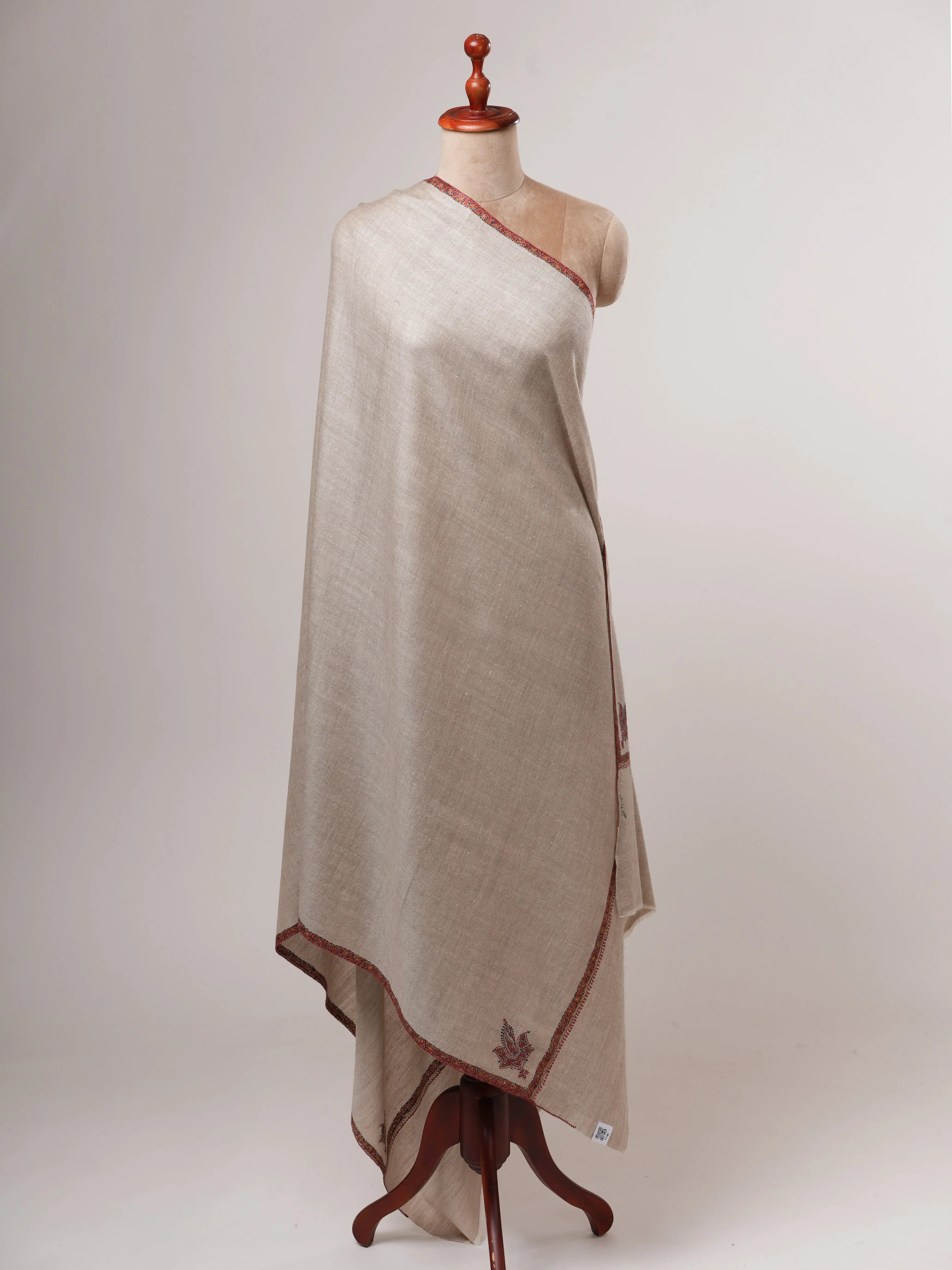 Grey Bail Hand Embroidered Kashmiri Pashmina Shawl – Soft Elegant Wrap Shahkaar