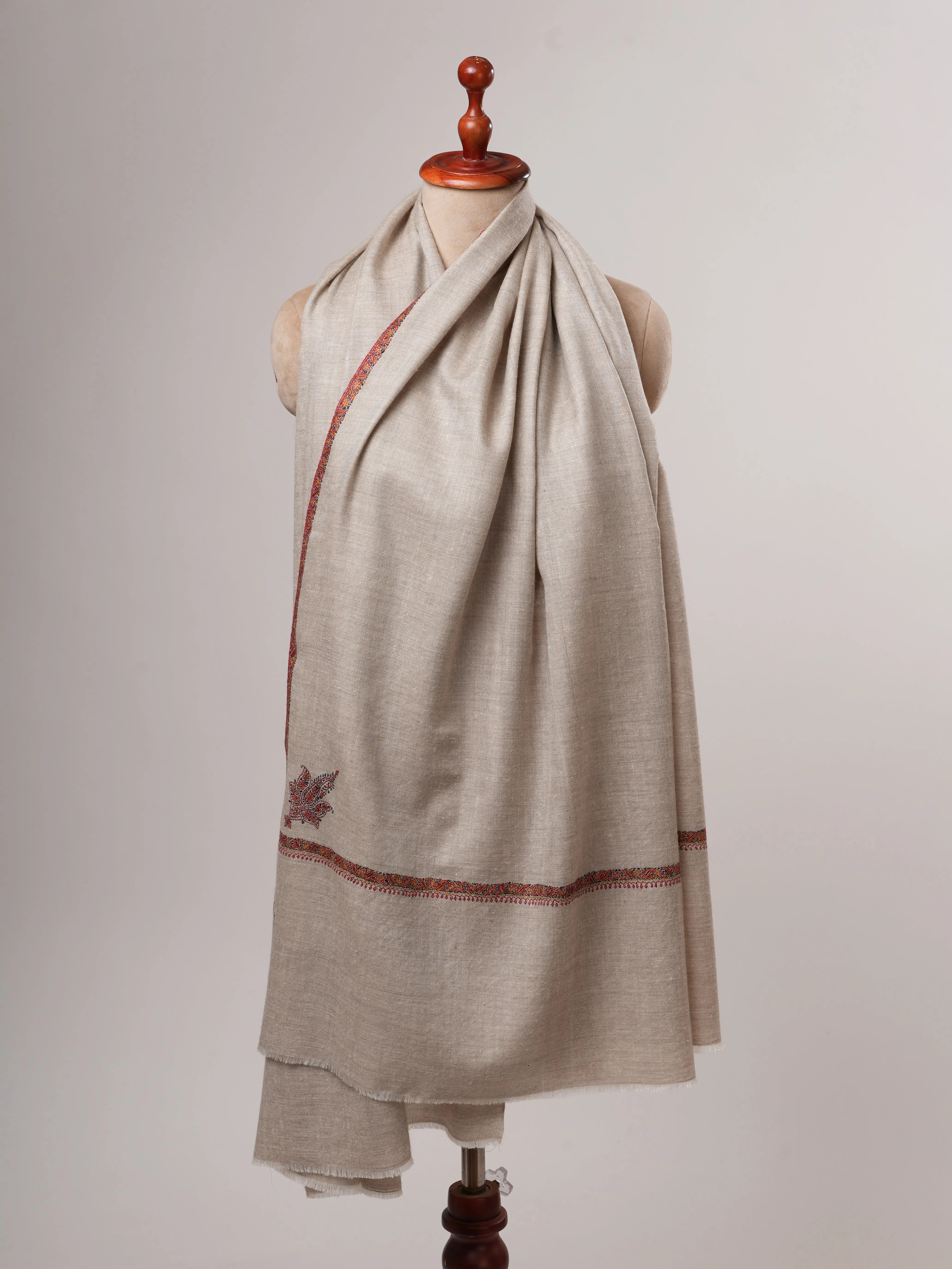 Grey Bail Hand Embroidered Kashmiri Pashmina Shawl – Soft Elegant Wrap Shahkaar