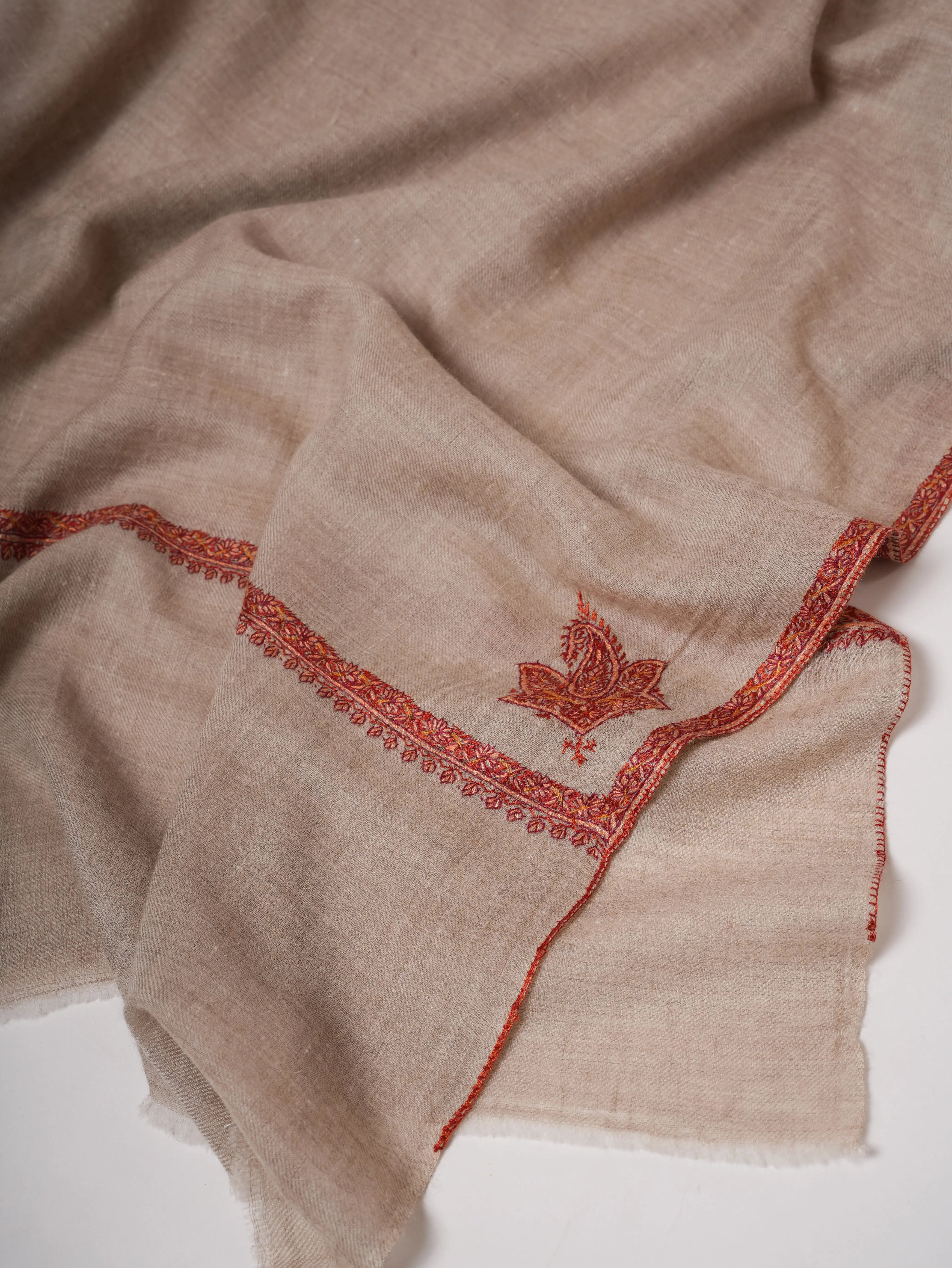 Handloomed Pashmina Shawl with Baildar Sozni Embroidery Shahkaar
