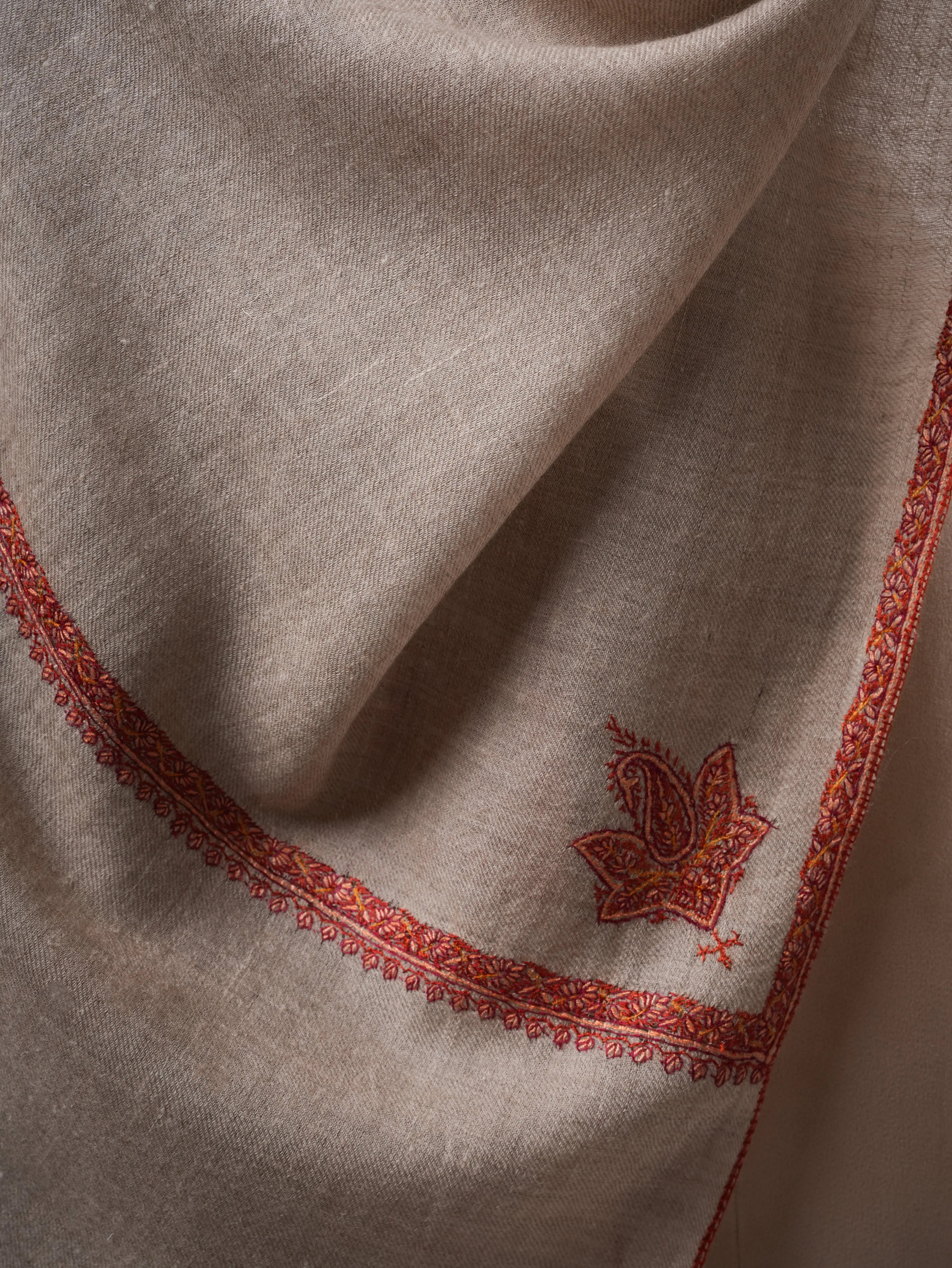 Handloomed Pashmina Shawl with Baildar Sozni Embroidery Shahkaar