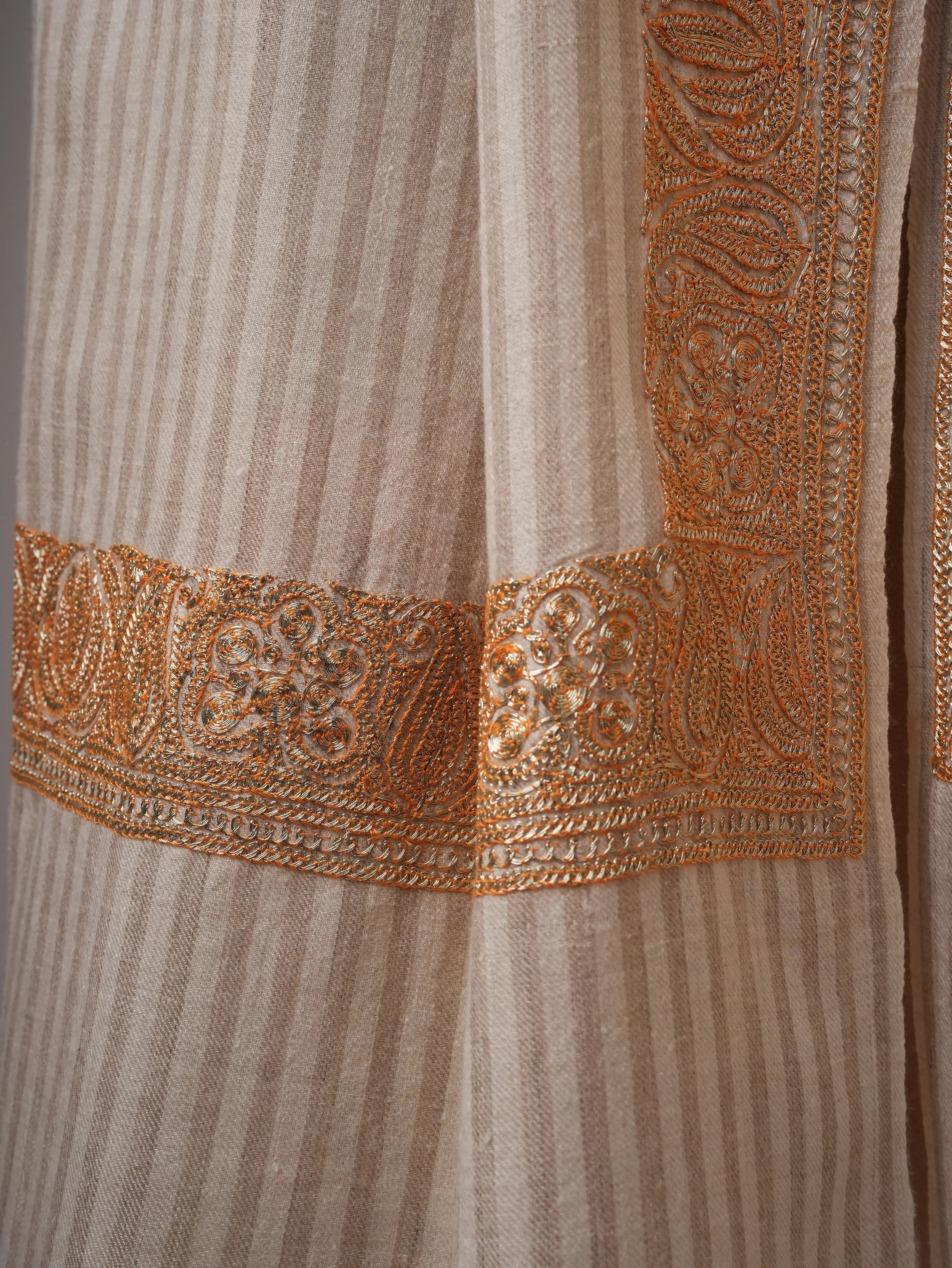 Striped Pashmina Shawl with Tilla Daurdar Hand Embroidery Shahkaar