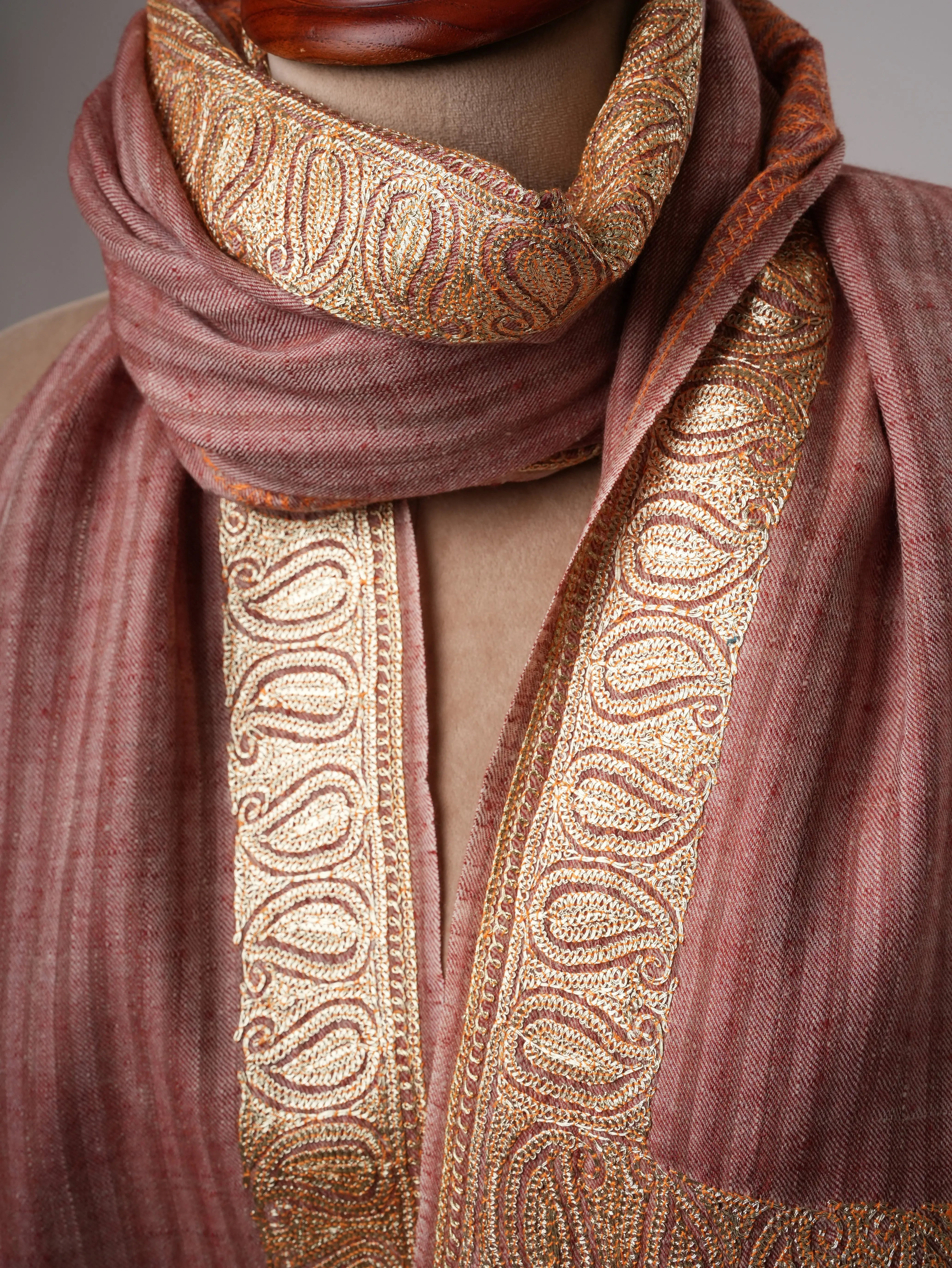 Striped Pashmina Shawl with Tilla Neemdaur Embroidery Shahkaar
