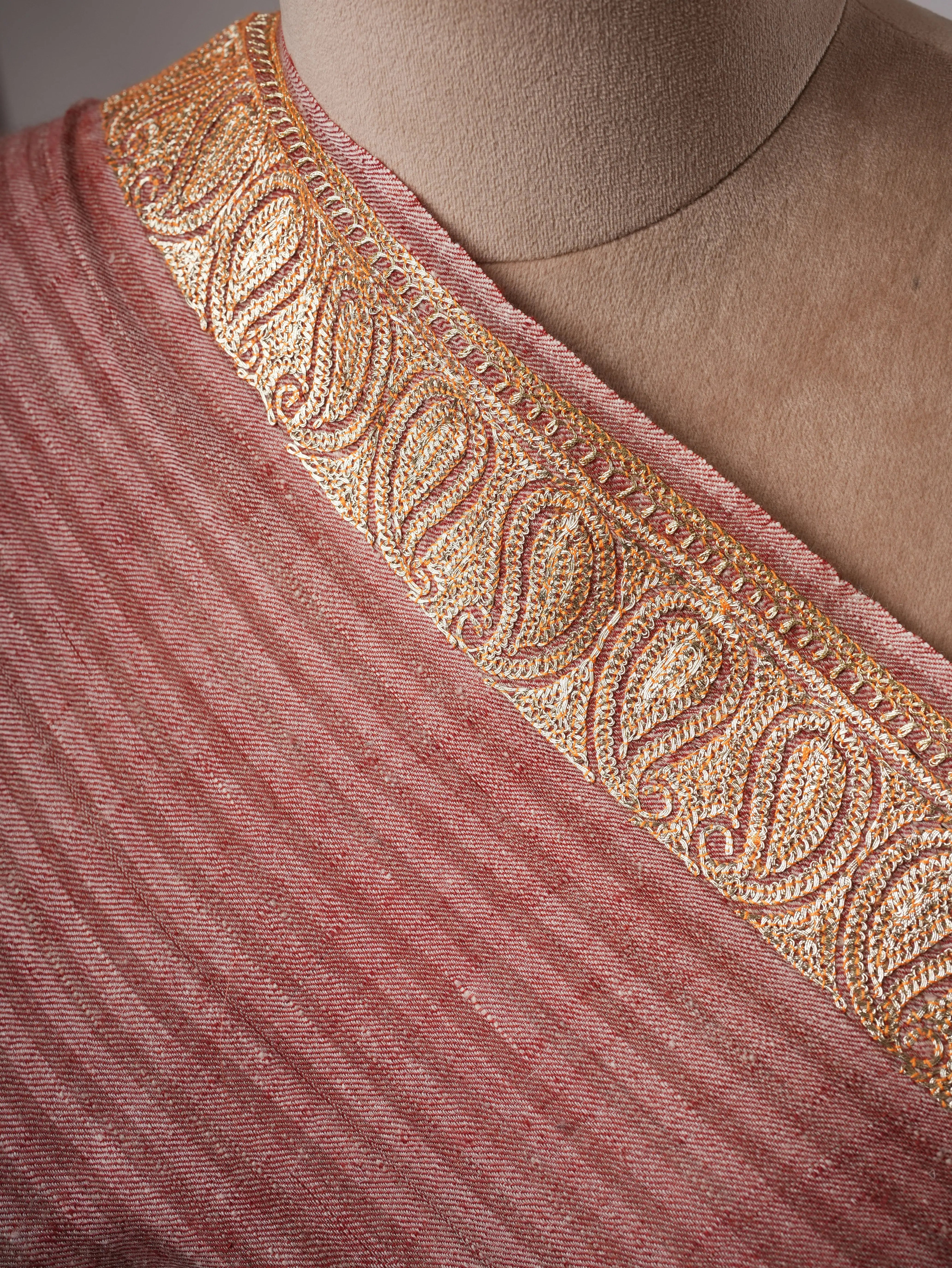 Striped Pashmina Shawl with Tilla Neemdaur Embroidery Shahkaar