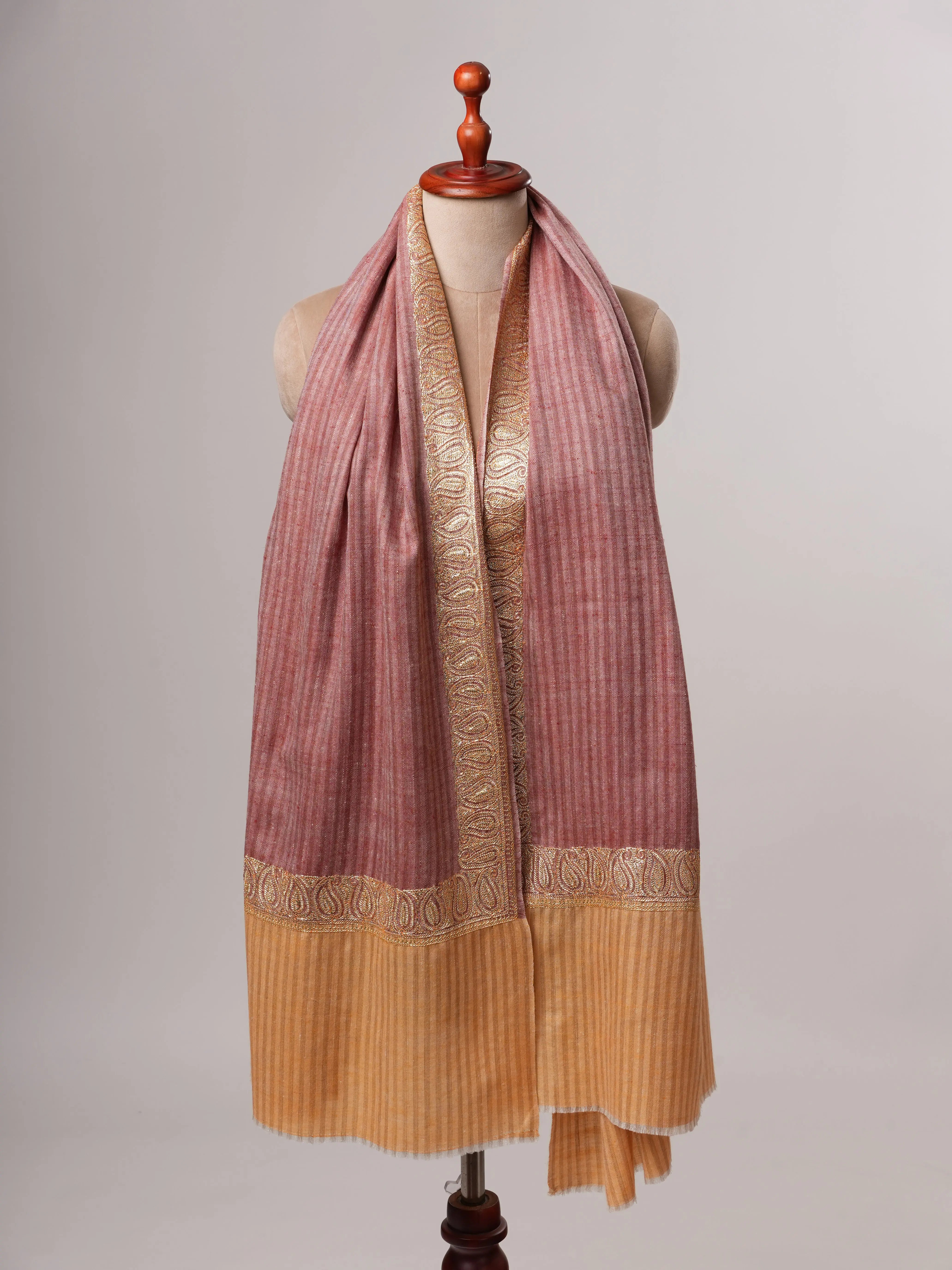 Striped Pashmina Shawl with Tilla Neemdaur Embroidery Shahkaar