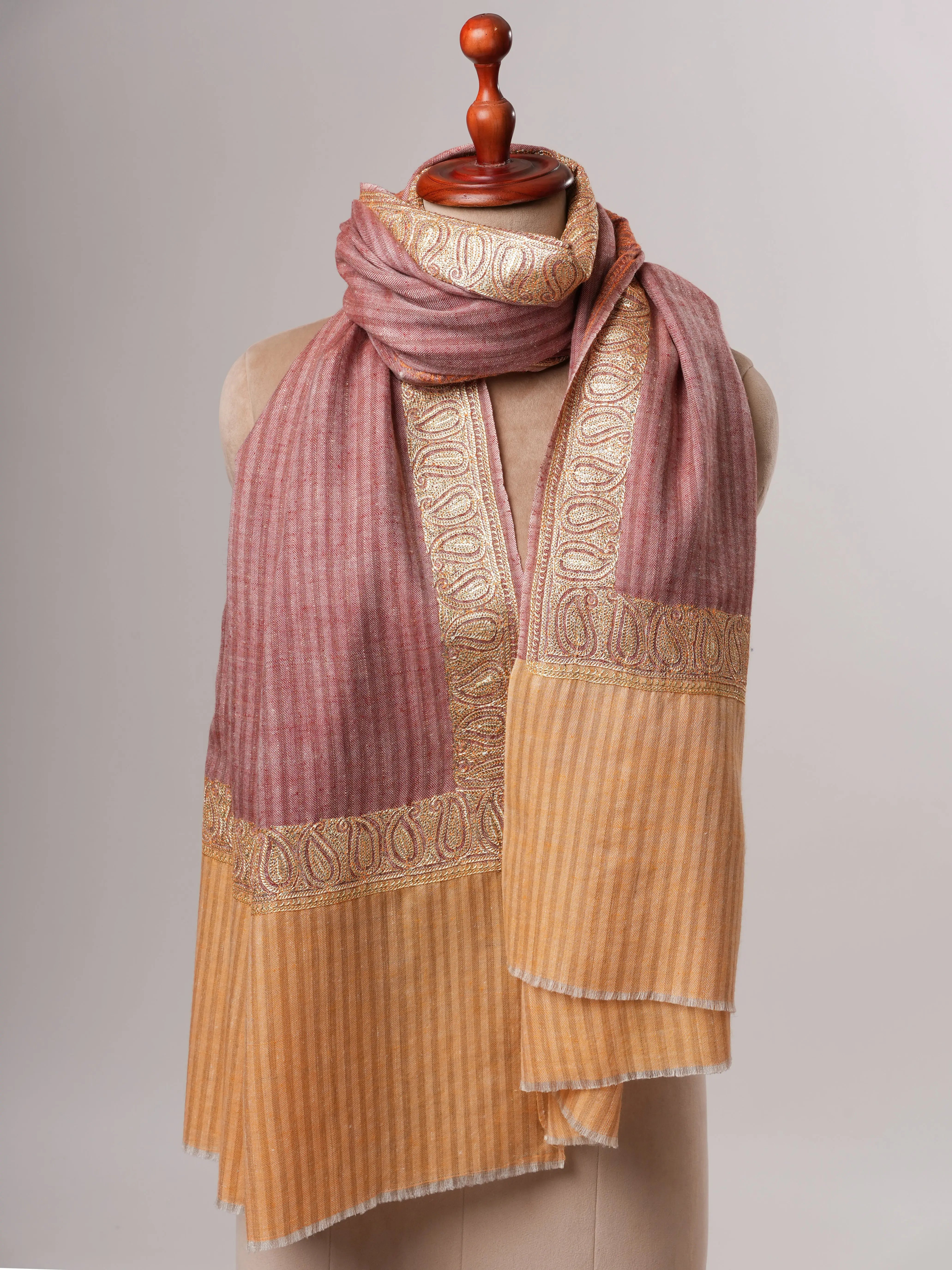 Striped Pashmina Shawl with Tilla Neemdaur Embroidery Shahkaar