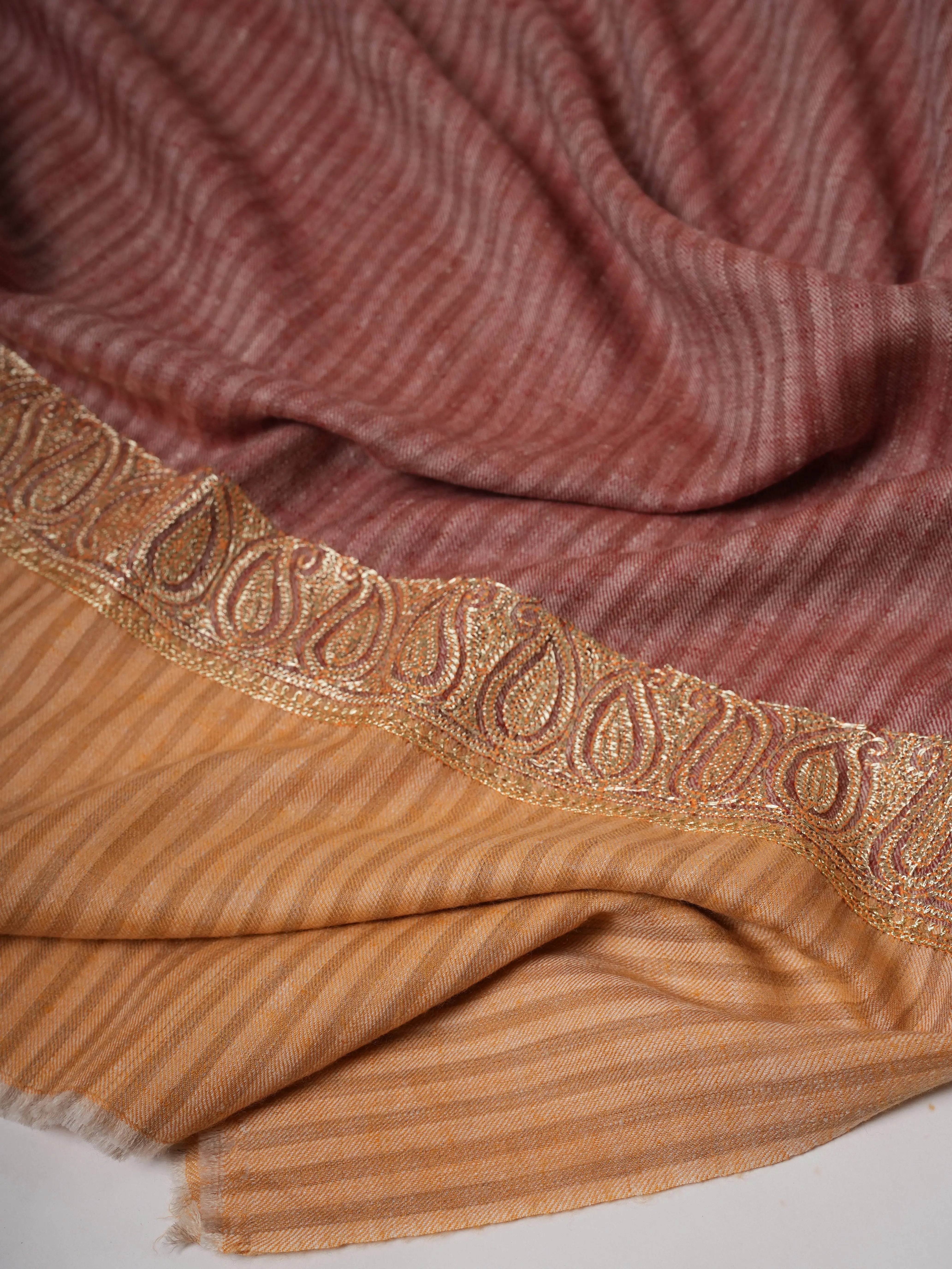 Striped Pashmina Shawl with Tilla Neemdaur Embroidery Shahkaar