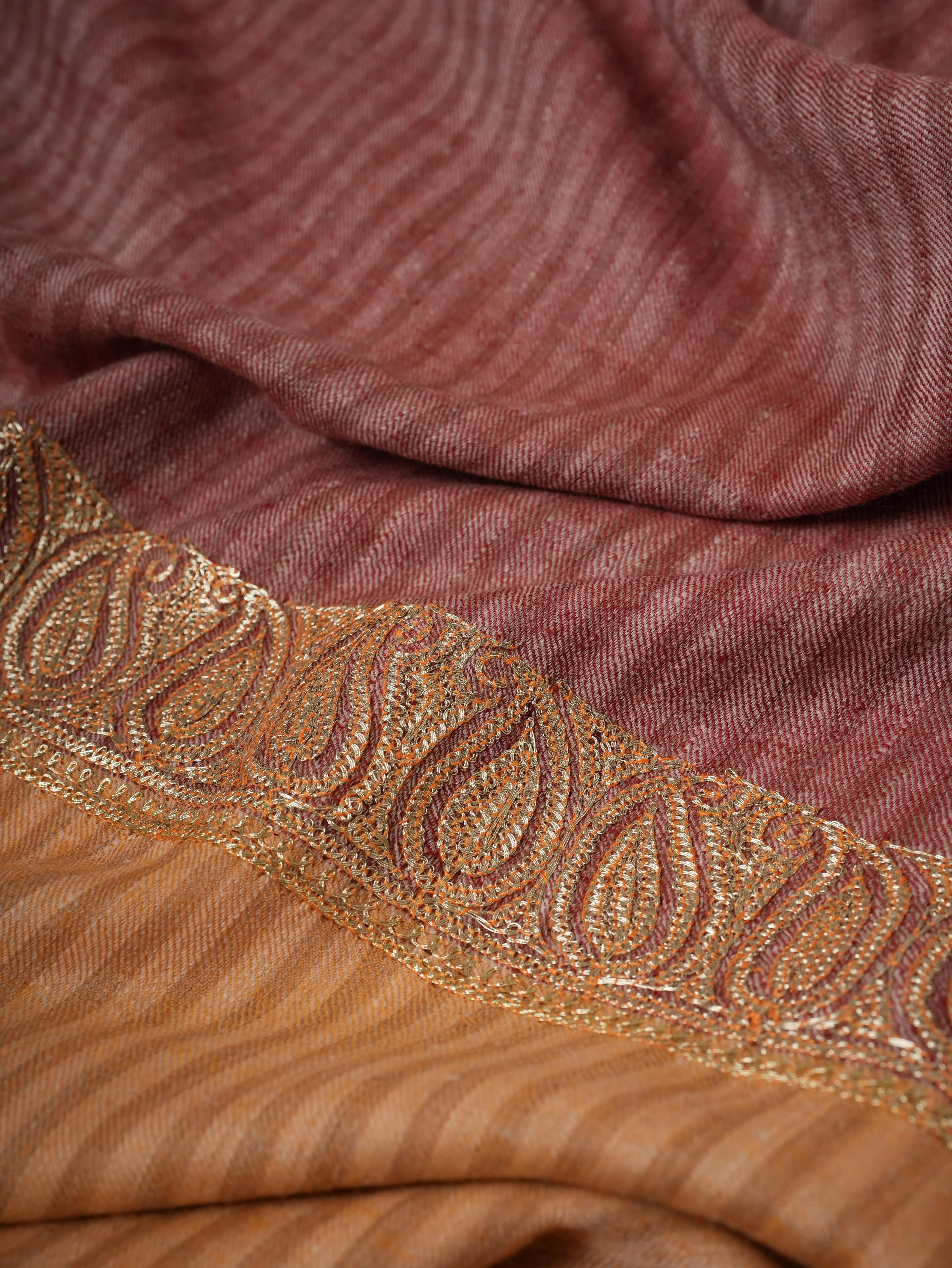 Striped Pashmina Shawl with Tilla Neemdaur Embroidery Shahkaar