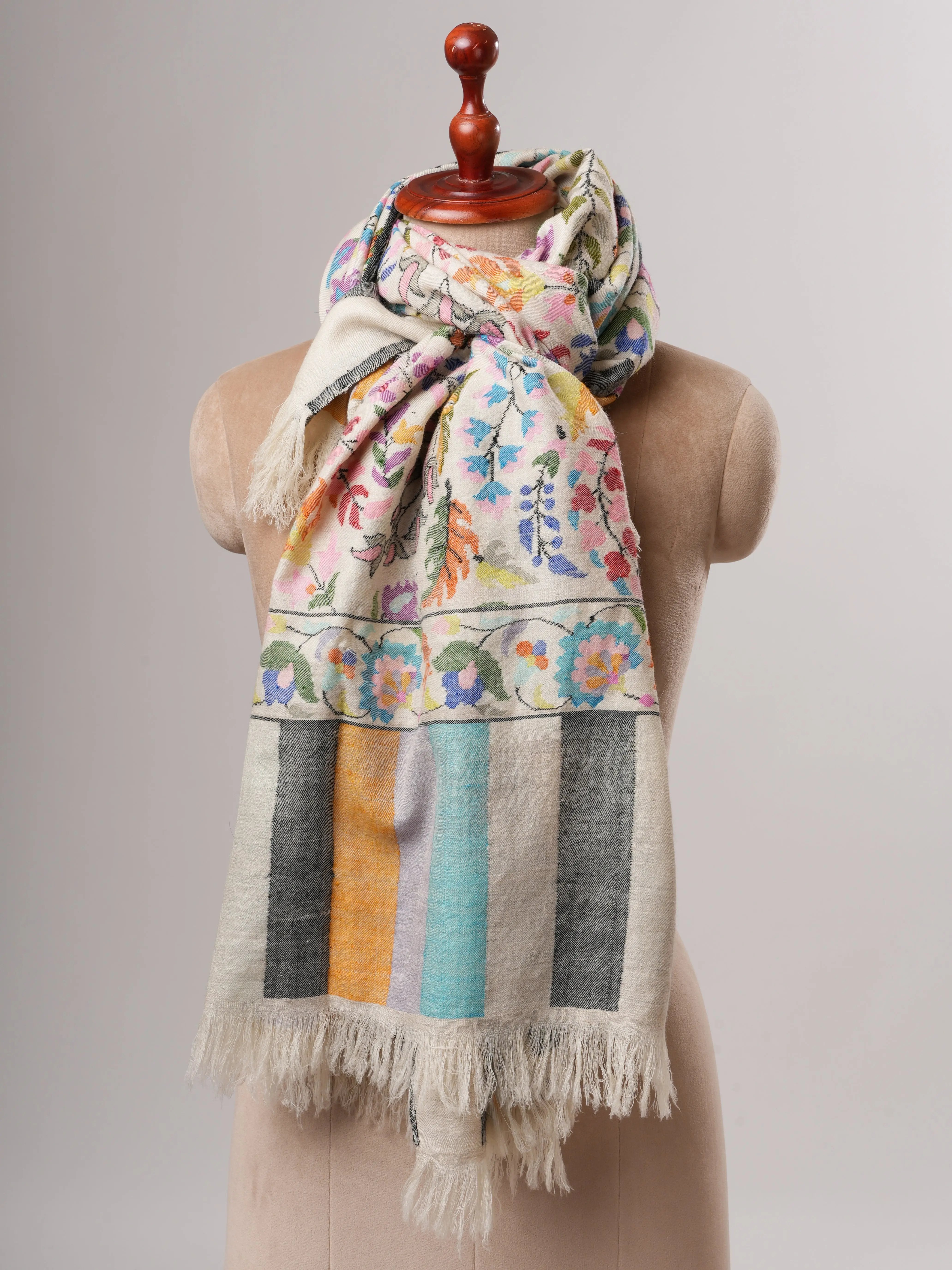 Ivory Authentic Kashmiri Kani Pashmina Shawl Shahkaar