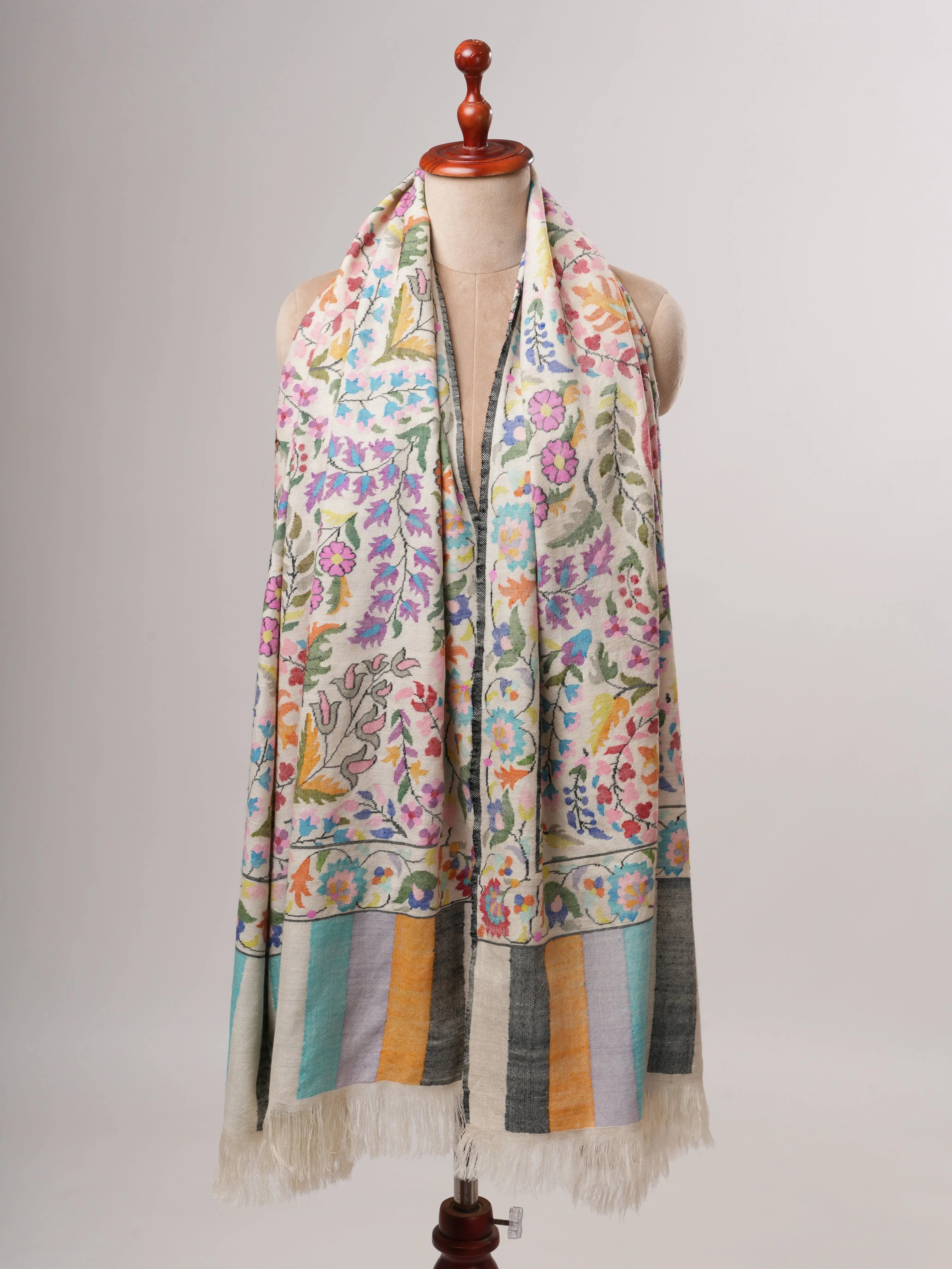 Ivory Authentic Kashmiri Kani Pashmina Shawl Shahkaar