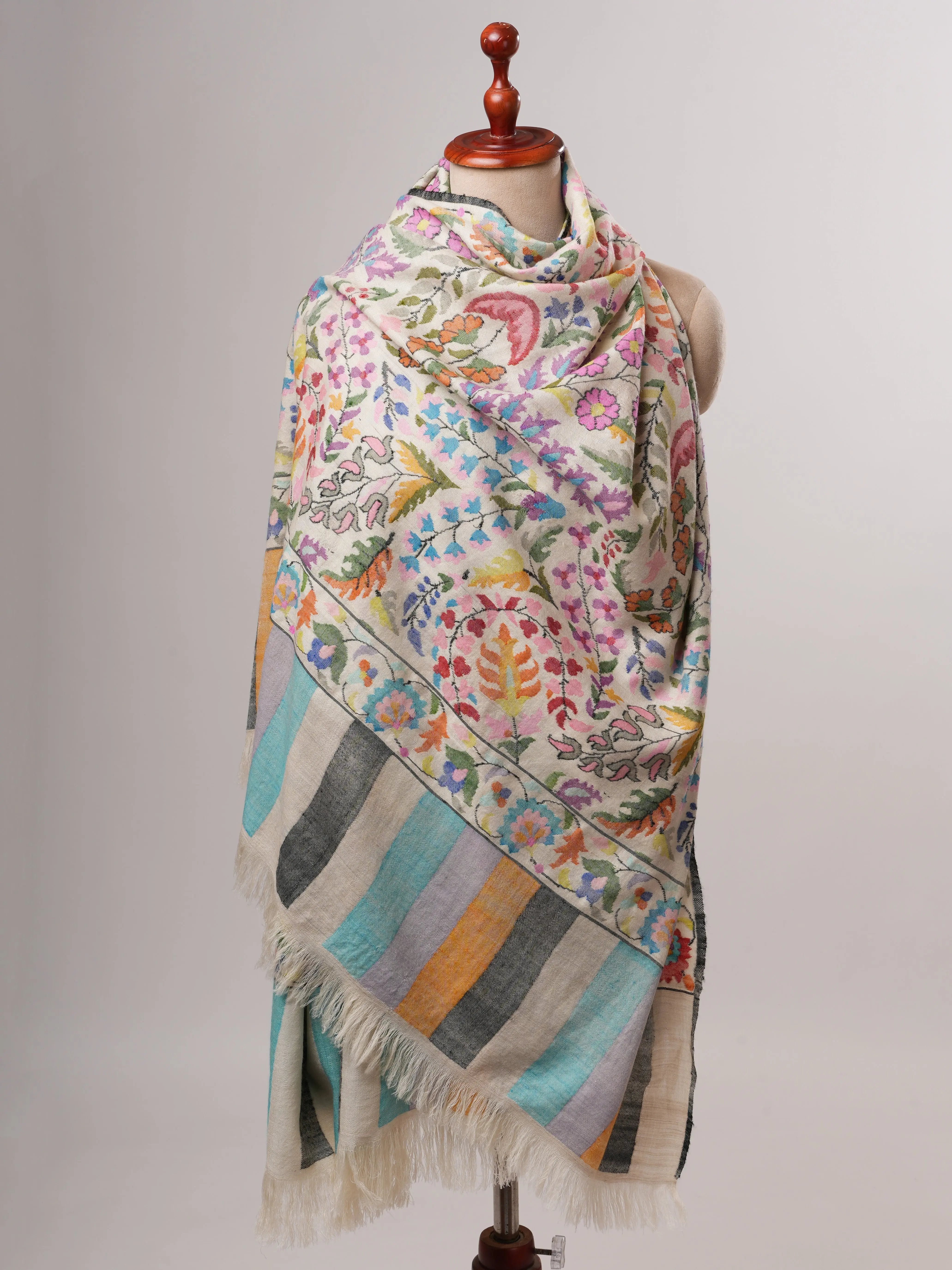 Ivory Authentic Kashmiri Kani Pashmina Shawl Shahkaar