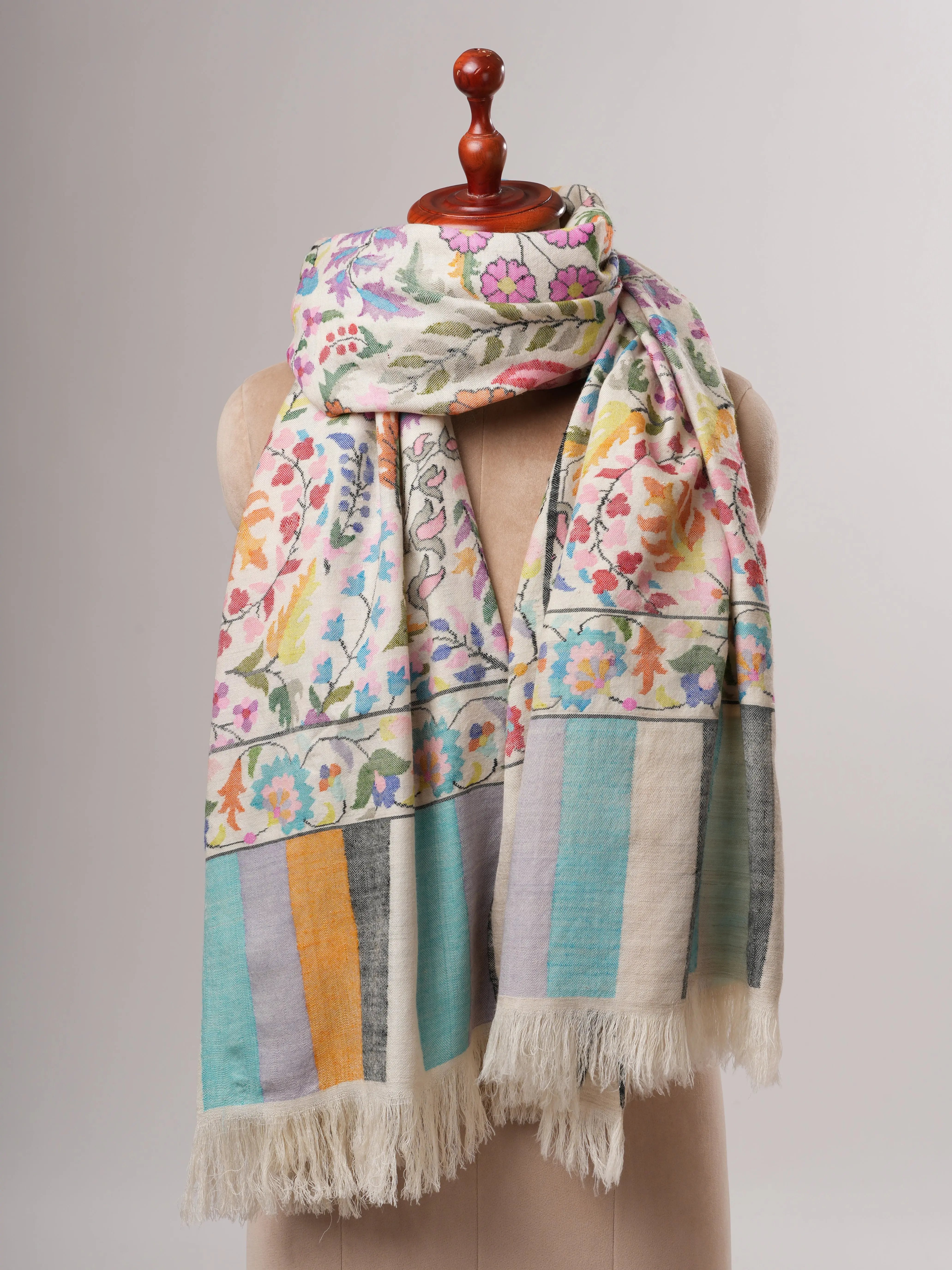 Ivory Authentic Kashmiri Kani Pashmina Shawl Shahkaar