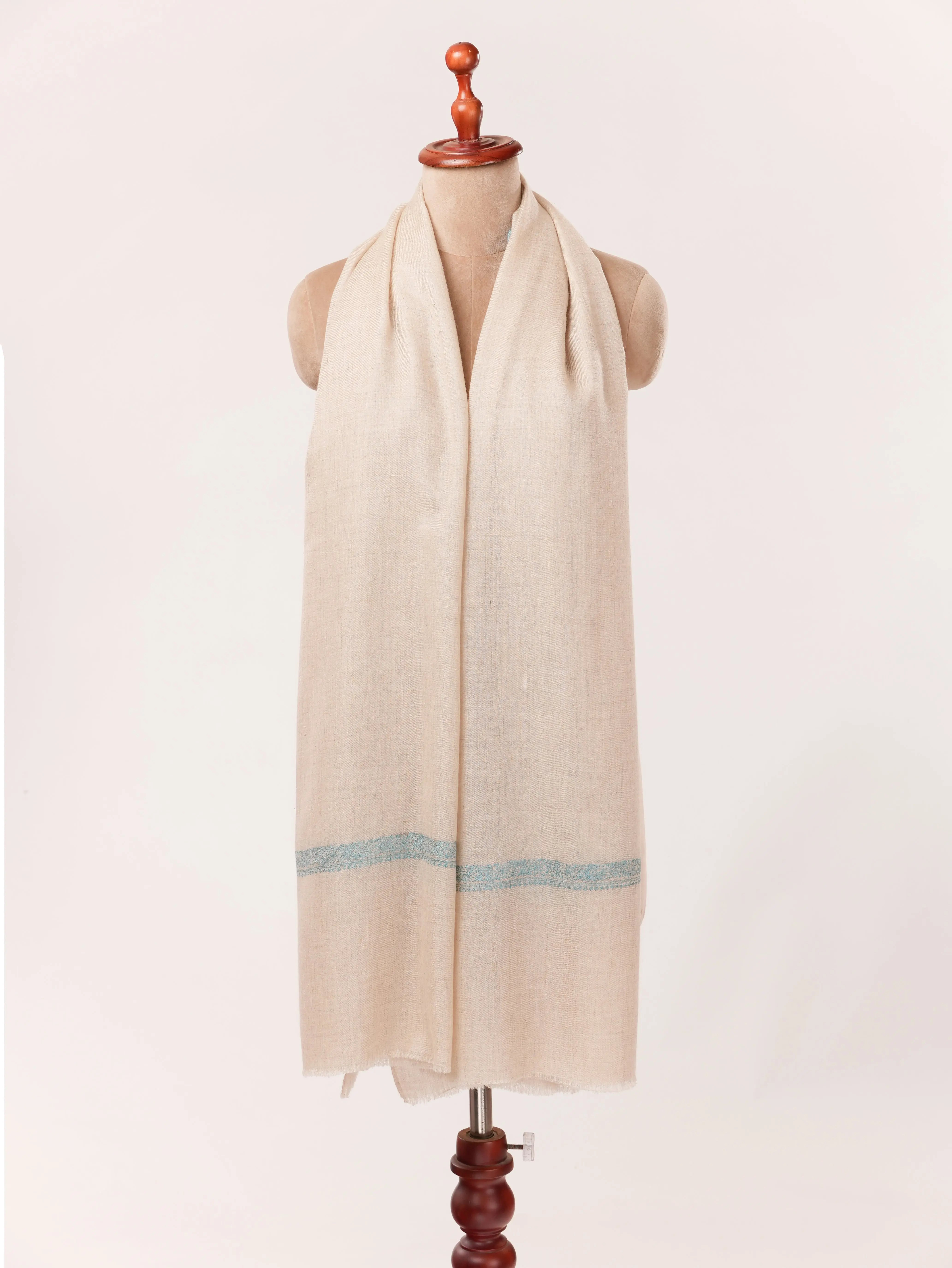Kashmiri Natural Off White Handwoven Pashmina Shawl with Kashmiri Sozni Buteh Embroidery Shahkaar.com