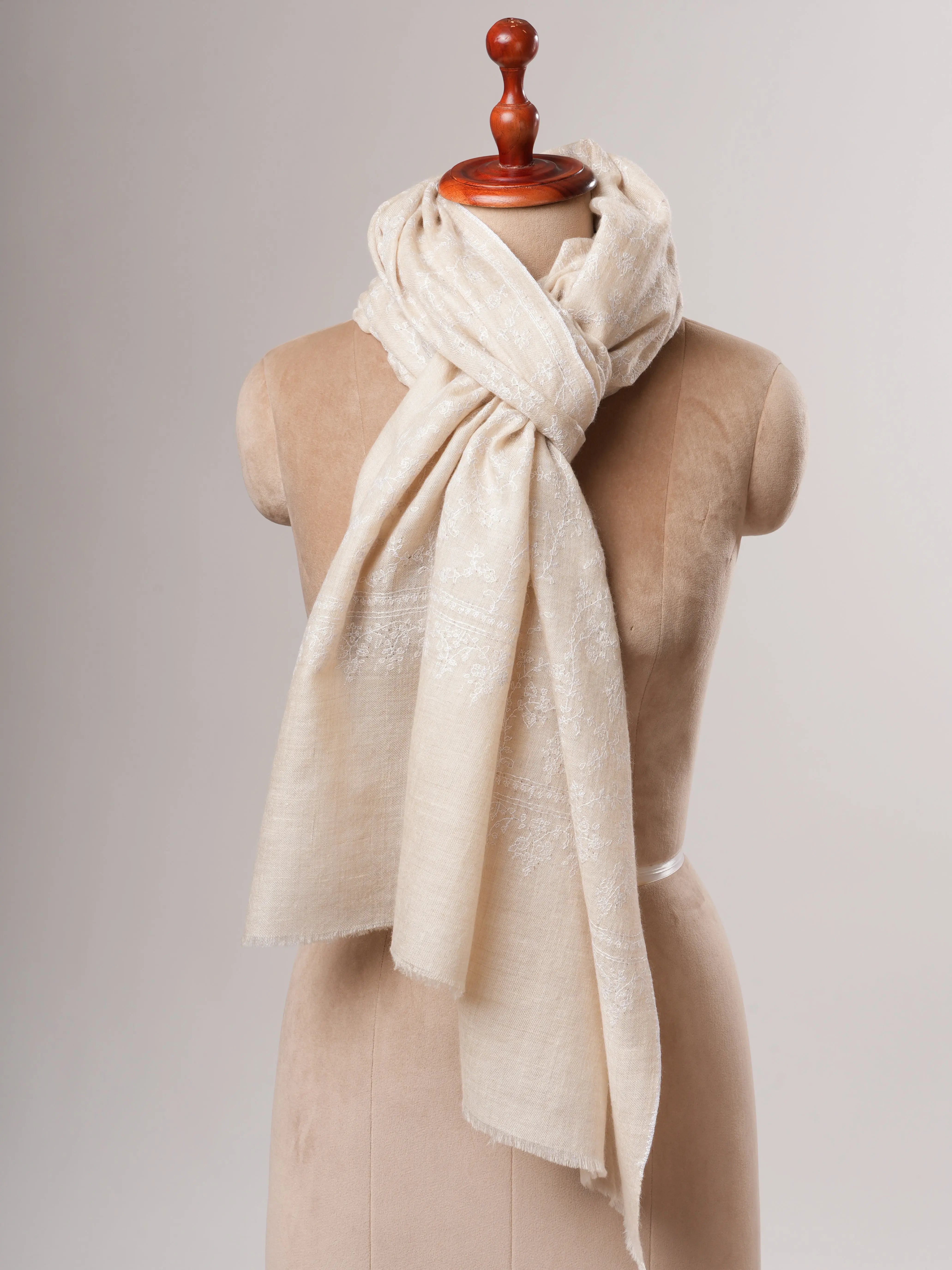 Ivory Pashmina Shawl with Jali White Embroidery Shahkaar