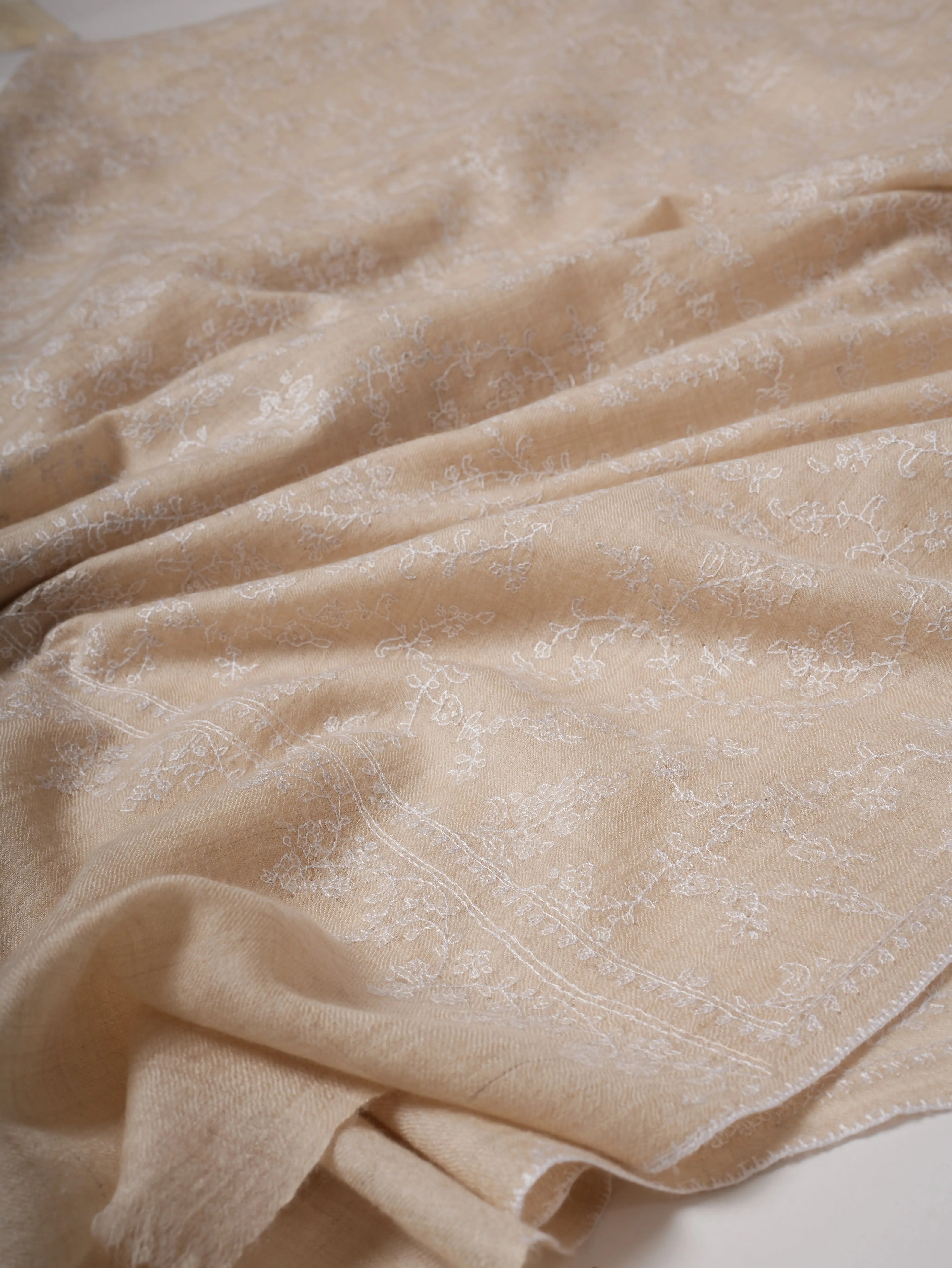 Ivory Pashmina Shawl with Jali White Embroidery Shahkaar