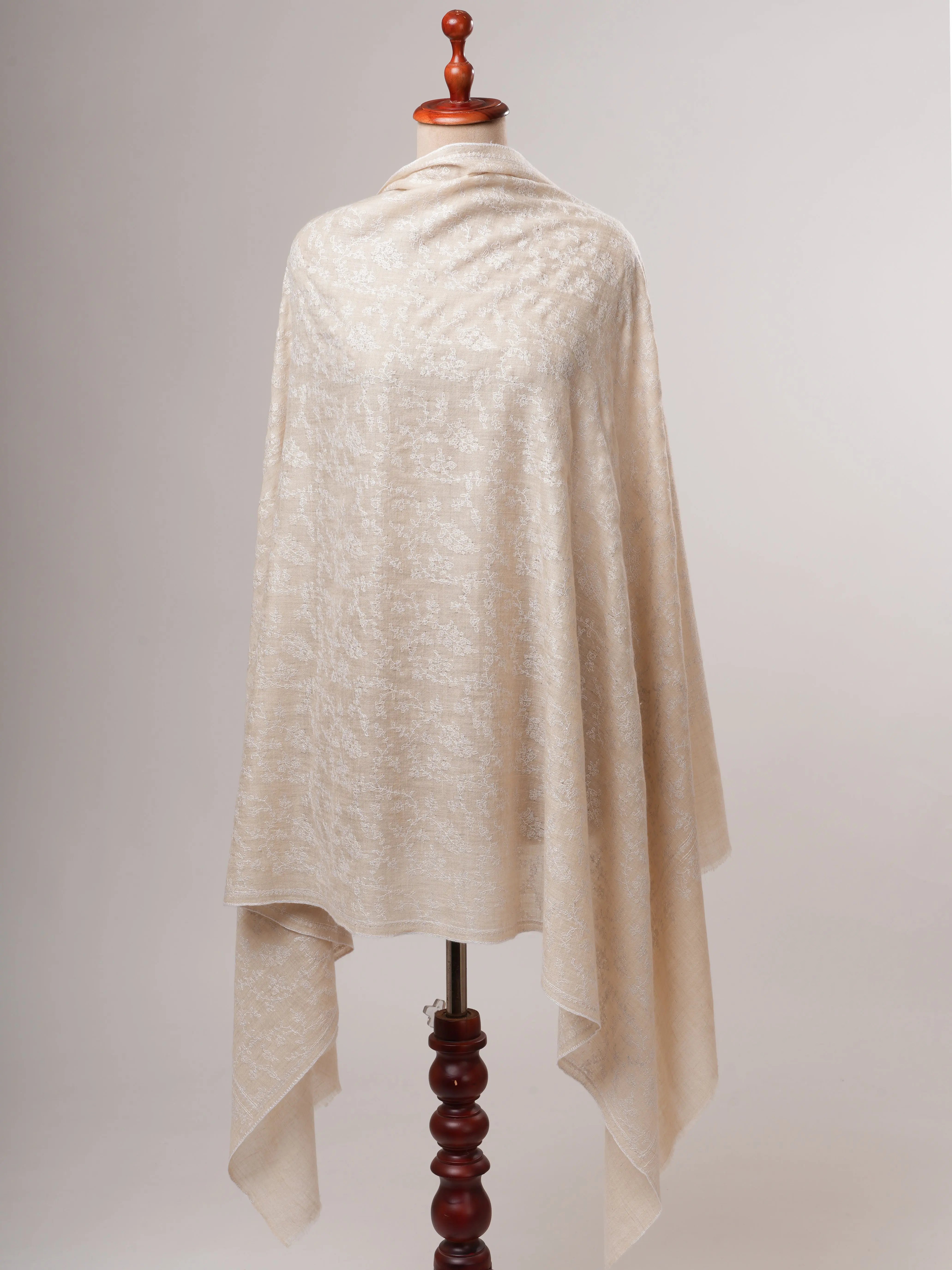 Ivory Pashmina Shawl with Jali White Embroidery Shahkaar