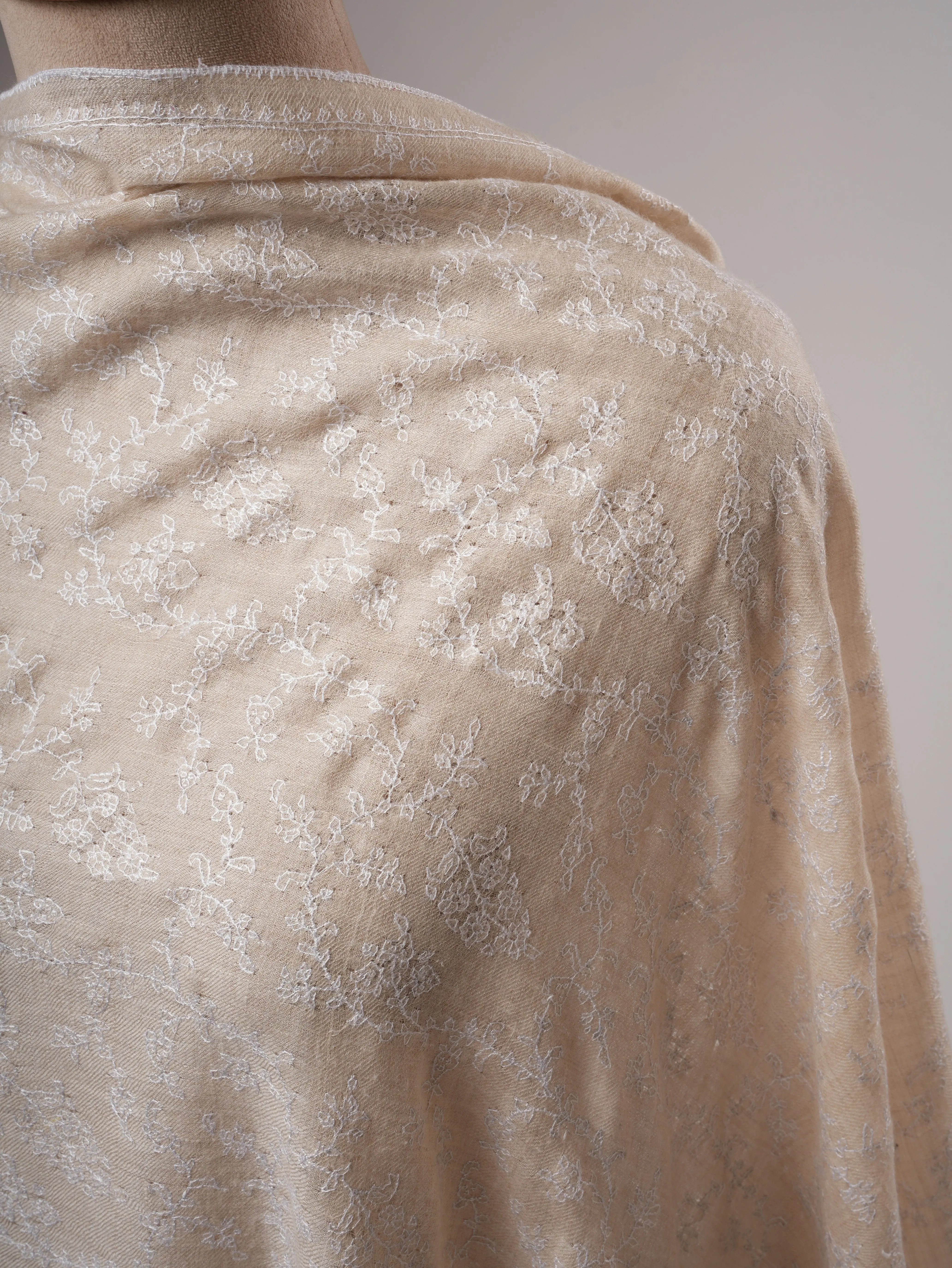 Ivory Pashmina Shawl with Jali White Embroidery Shahkaar