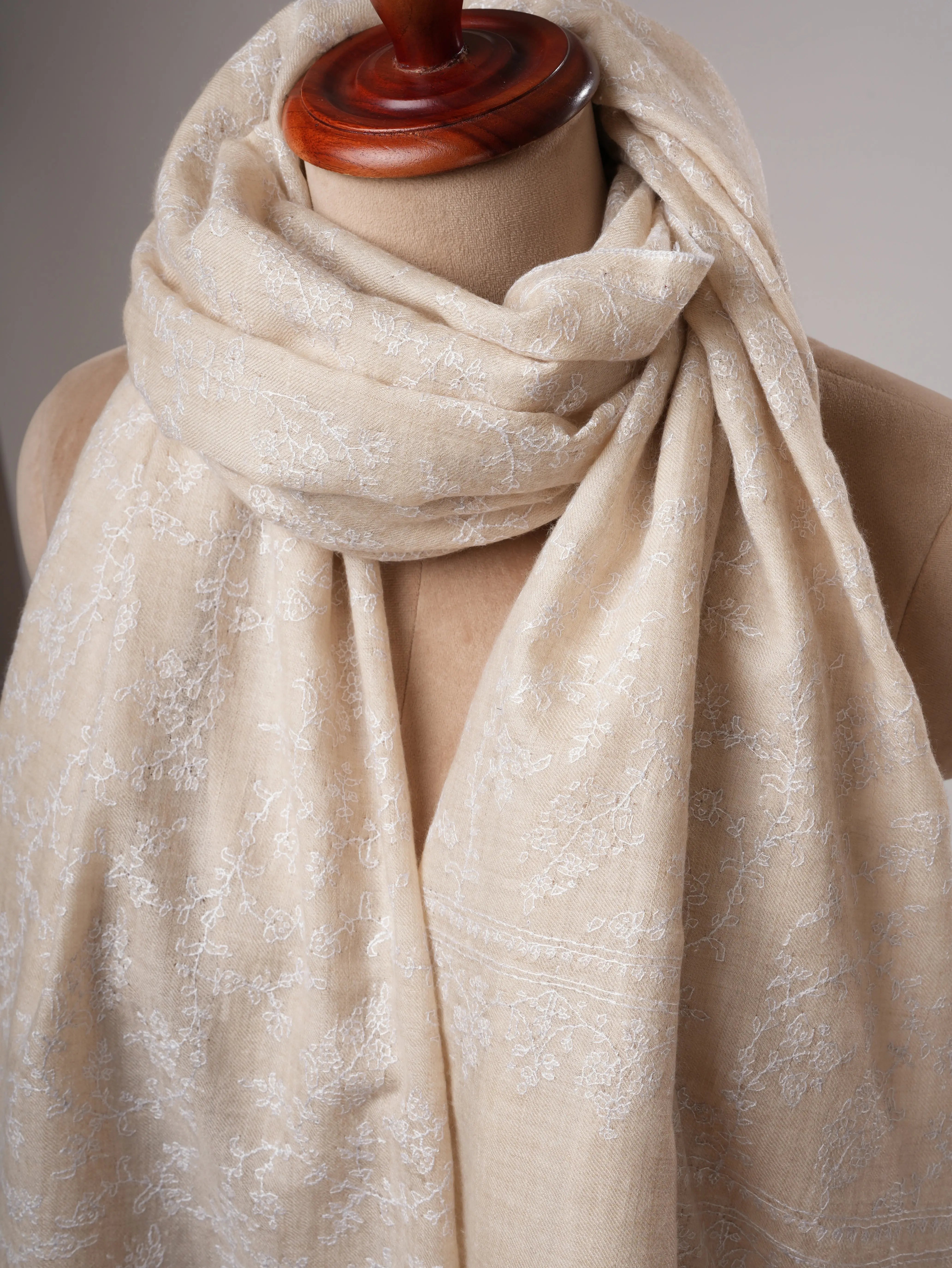 Ivory Pashmina Shawl with Jali White Embroidery Shahkaar