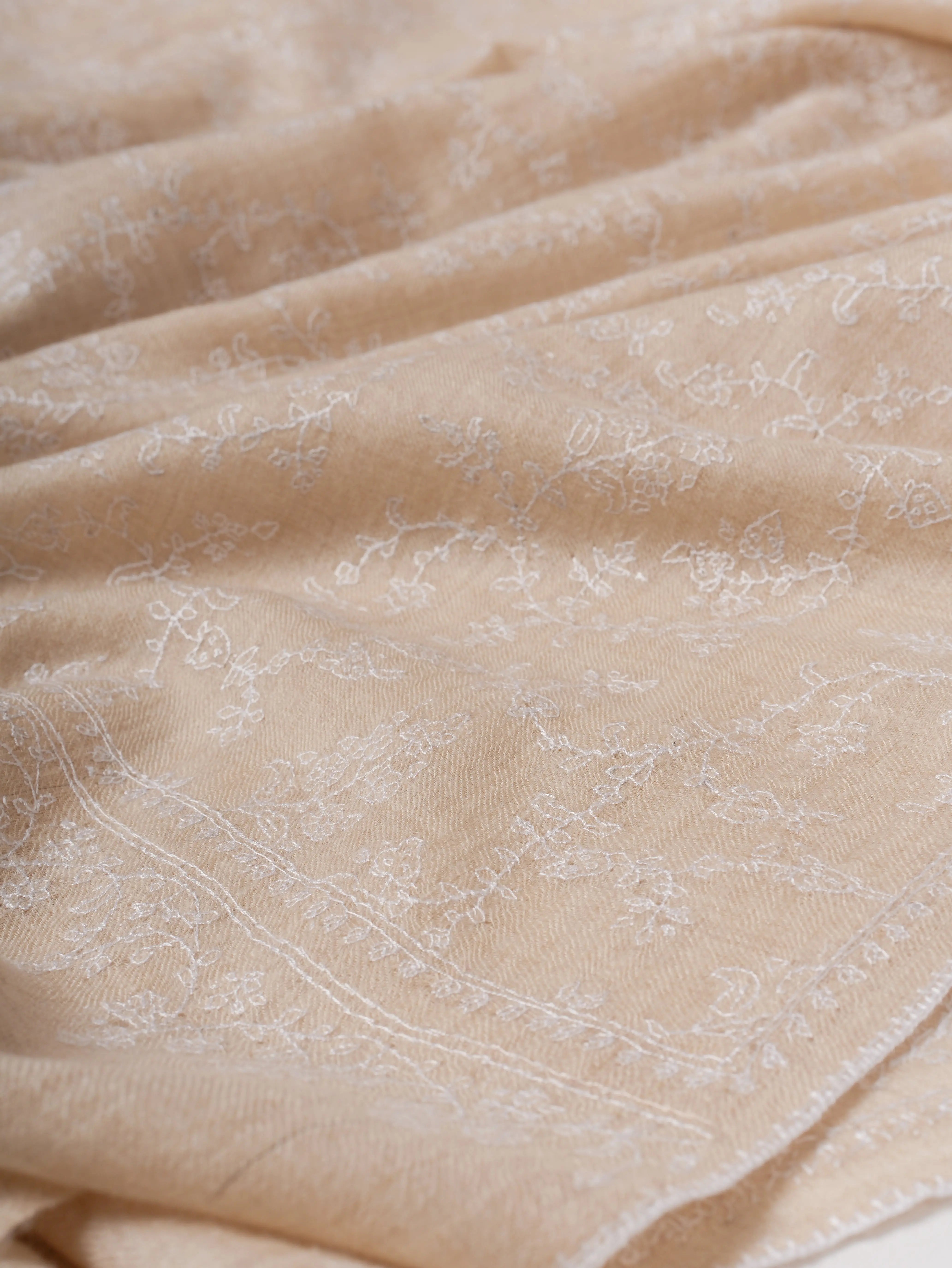 Ivory Pashmina Shawl with Jali White Embroidery Shahkaar