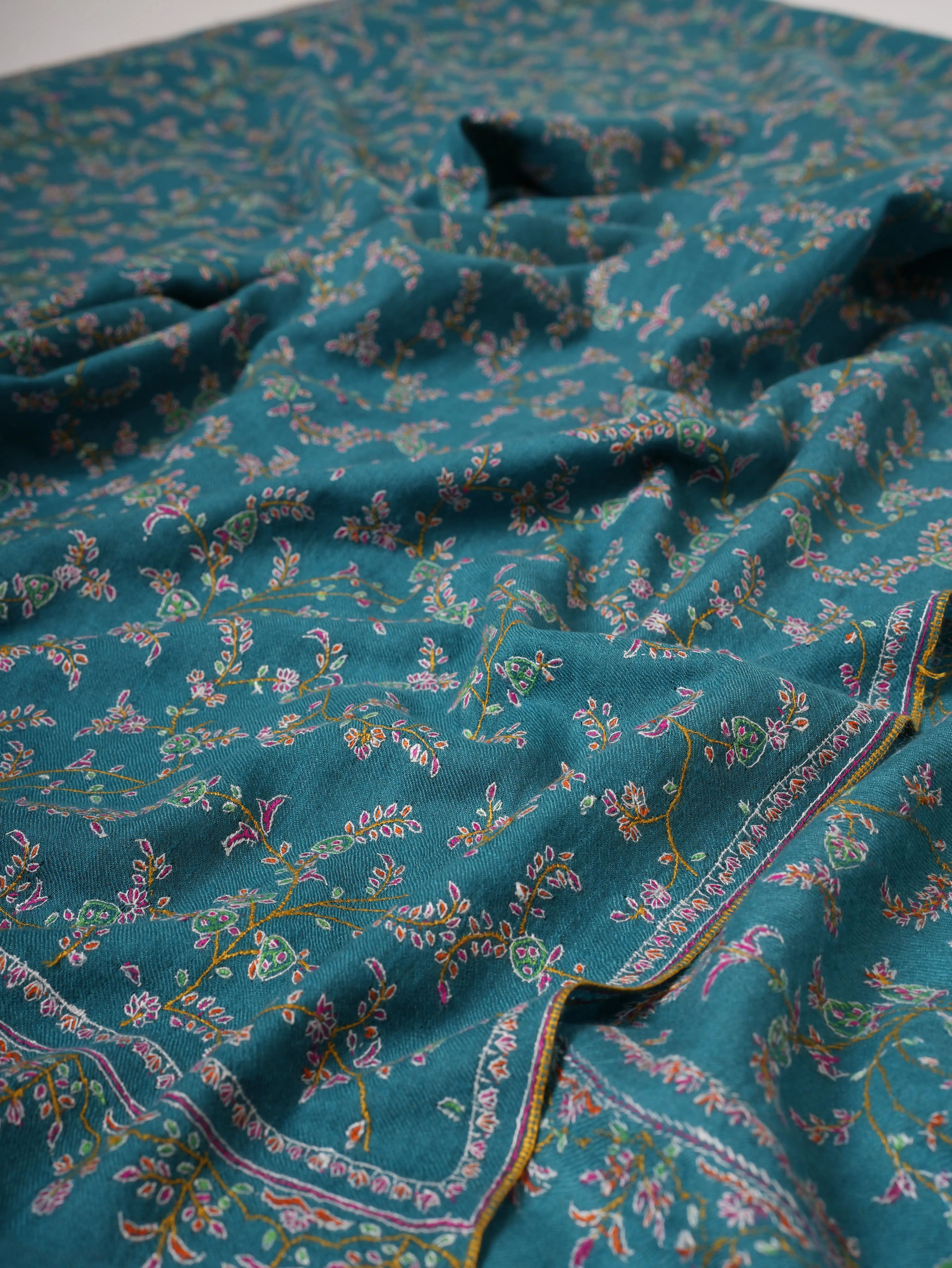 Fine Detailed Sozni Embroidered Lightweight Pashmina Shawl Shahkaar