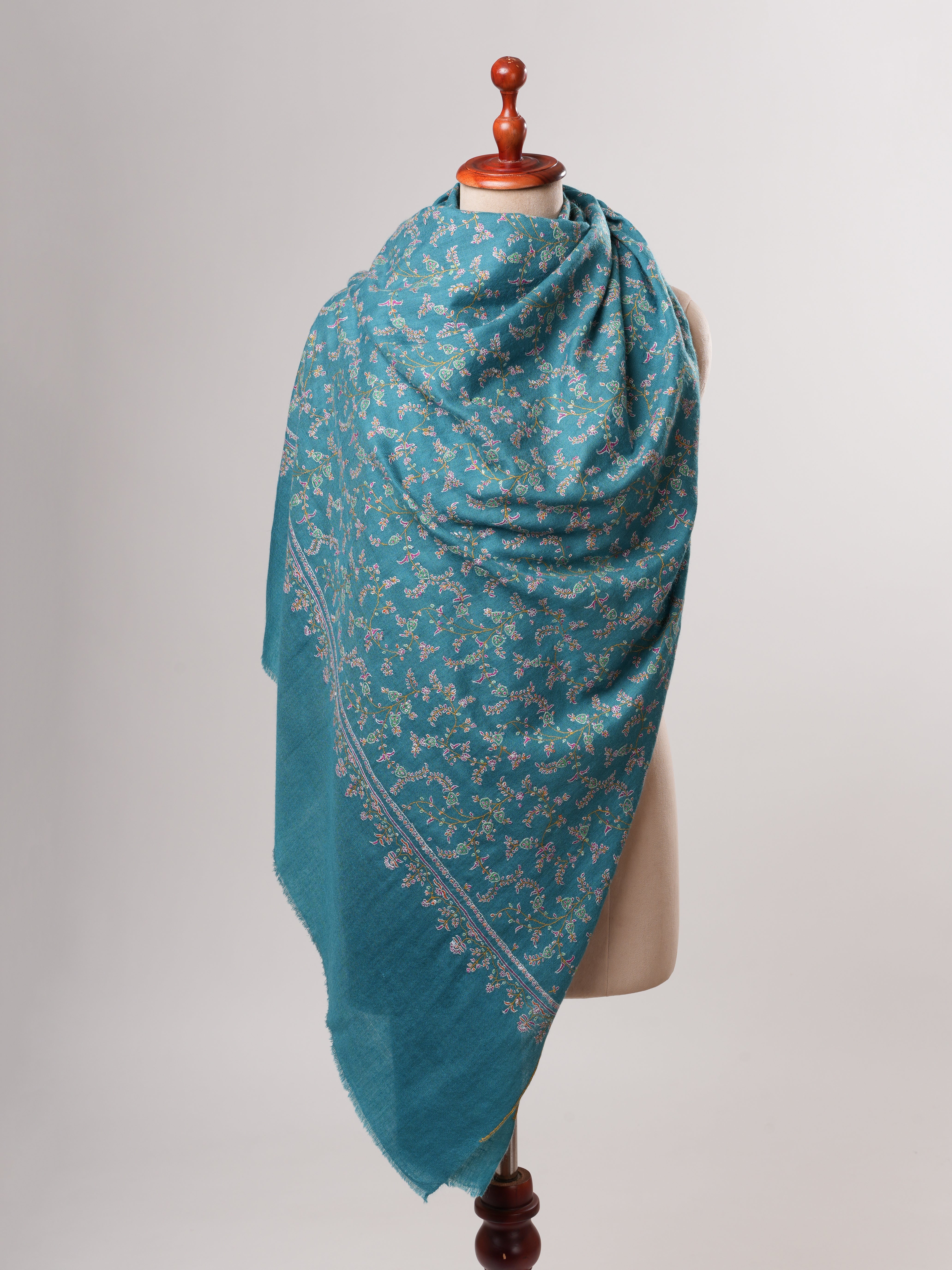 Fine Detailed Sozni Embroidered Lightweight Pashmina Shawl Shahkaar