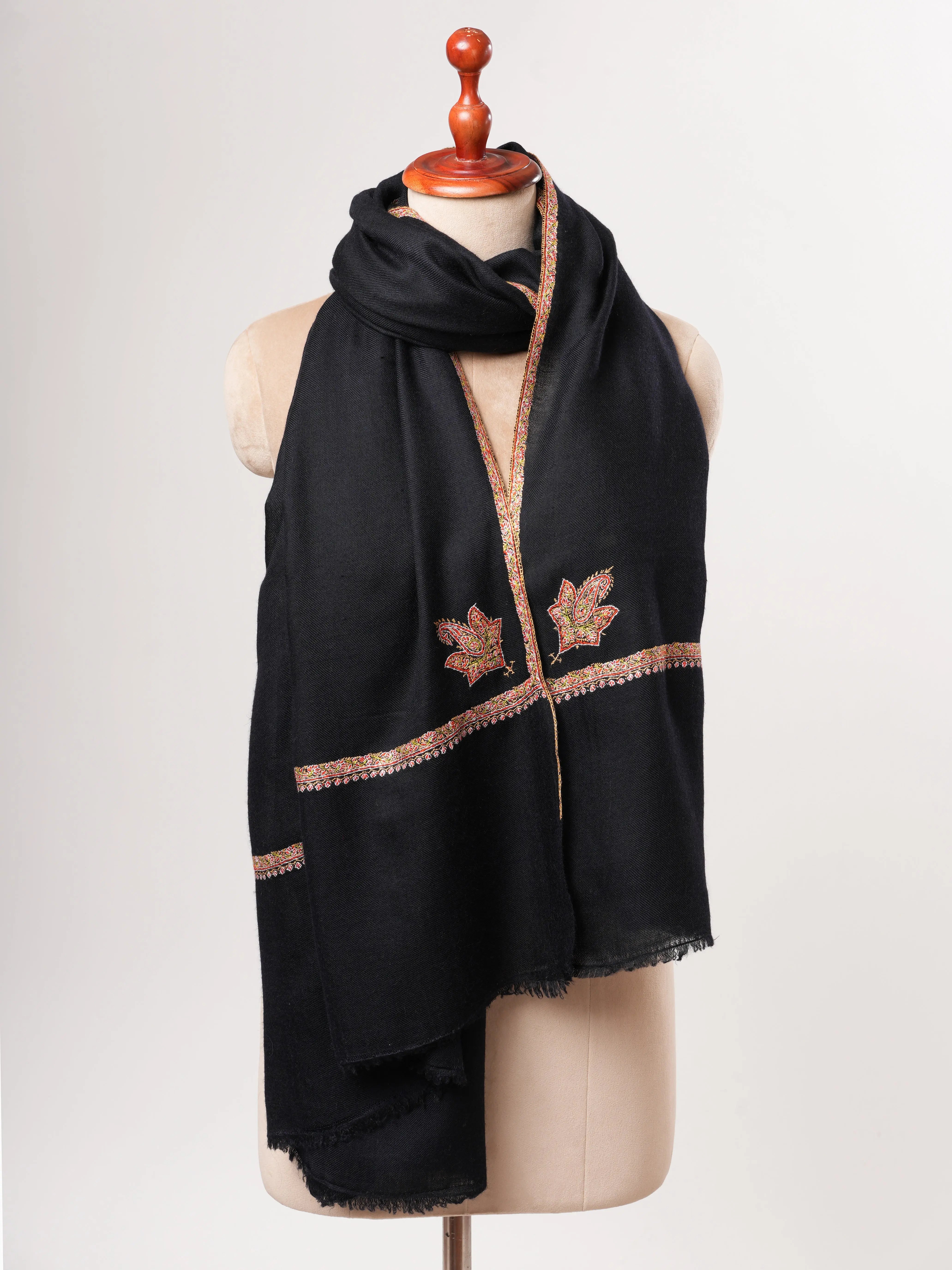 Black Bail Embroidered Soft Pashmina Shawl – Kashmiri Shawl Shahkaar