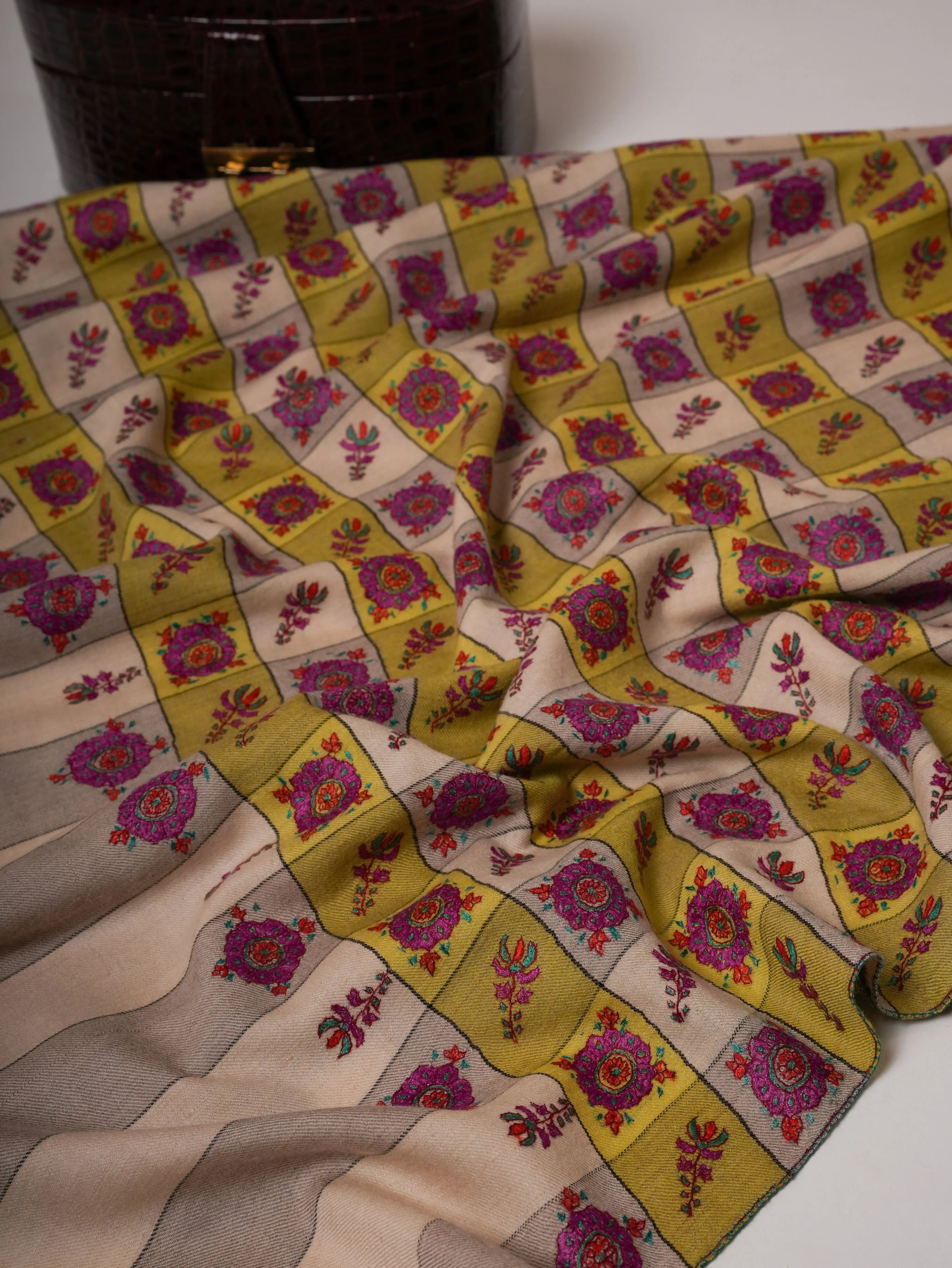 Buteh Hand Embroidered Fine Wool Shawl Shahkaar