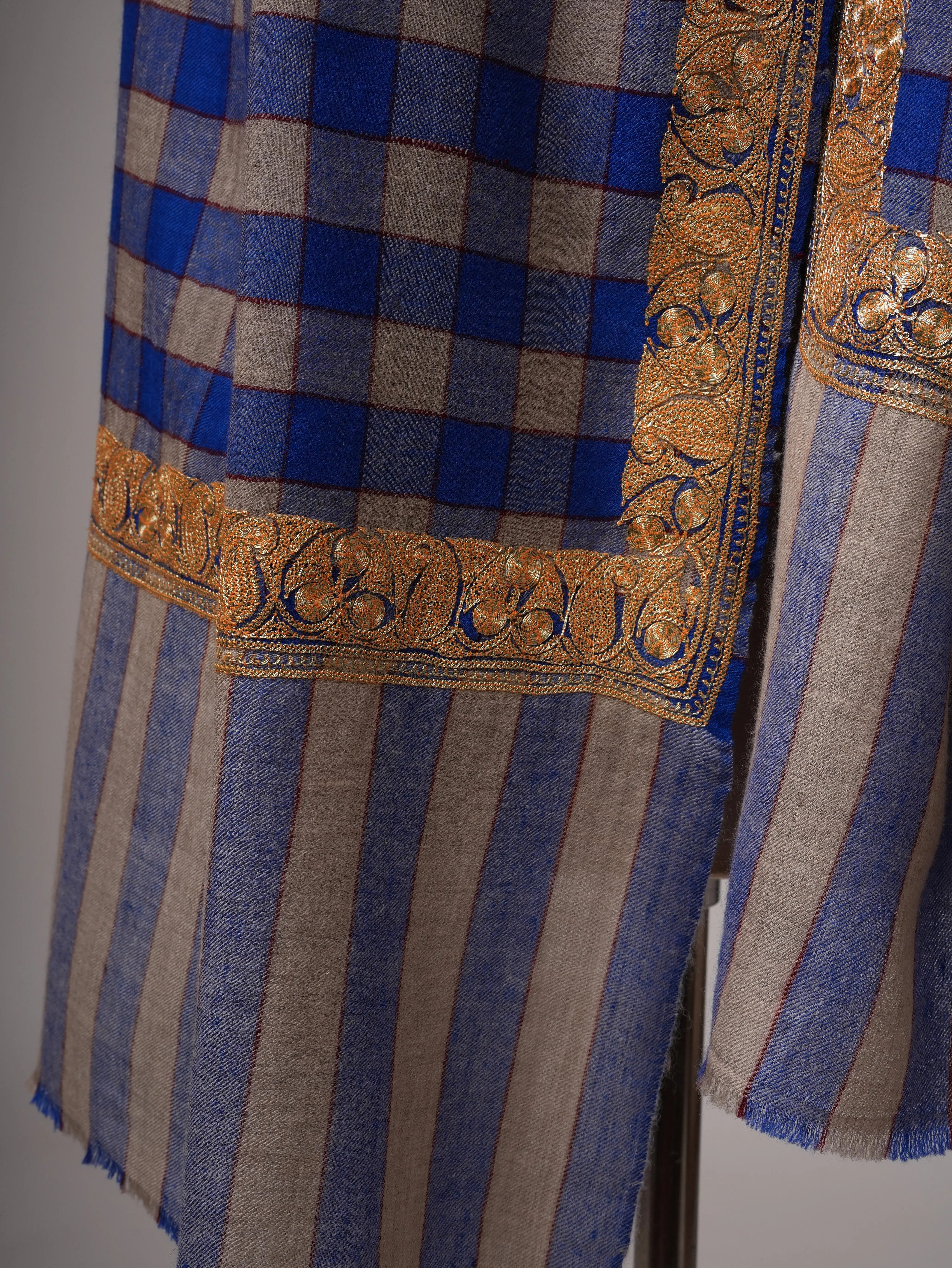 Check Pashmina Shawl with Neemdaur Gold Tilla Embroidery Shahkaar