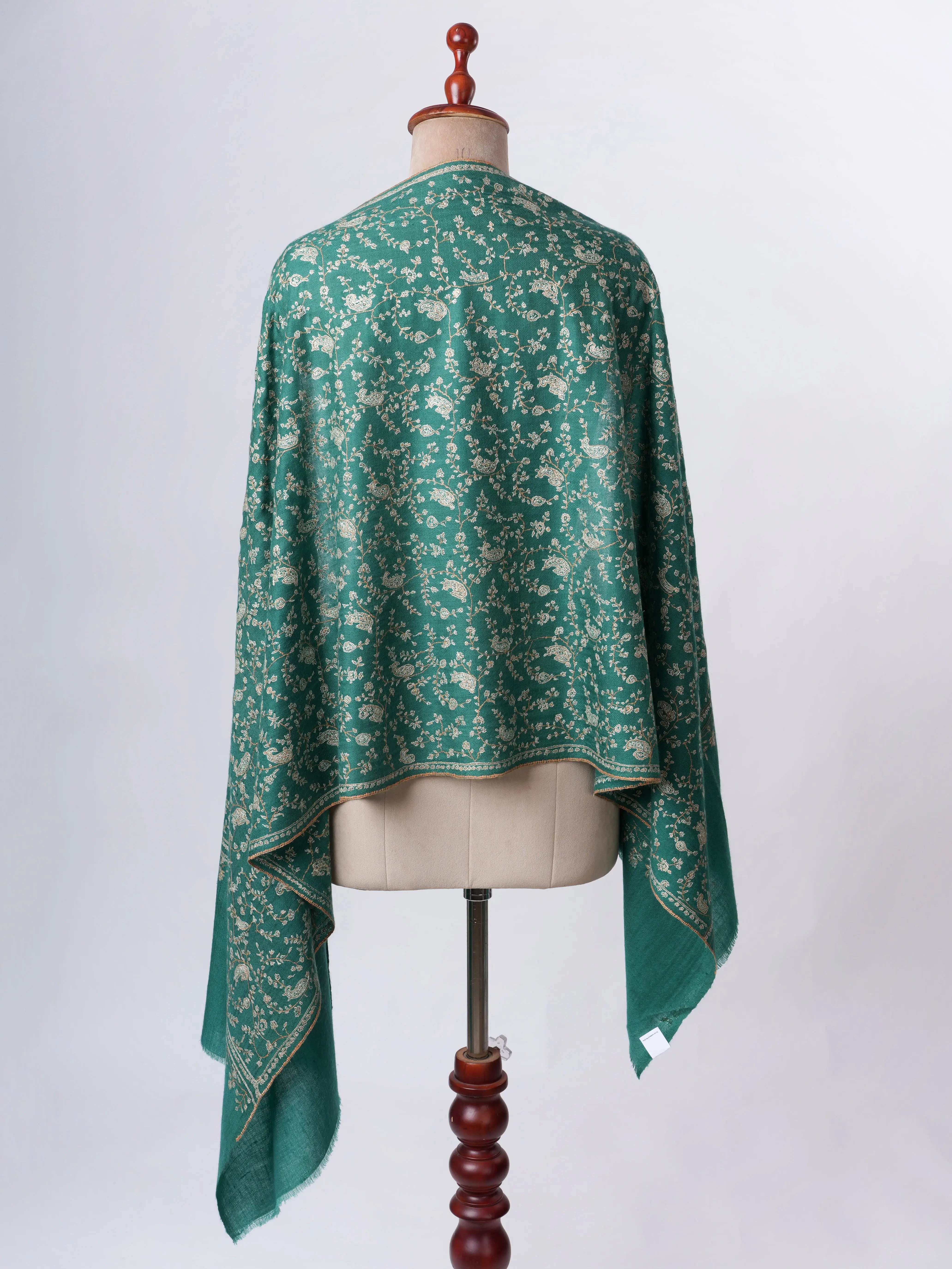 Green Jali Needlework Baby Soft Cashmere Scarf Shahkaar