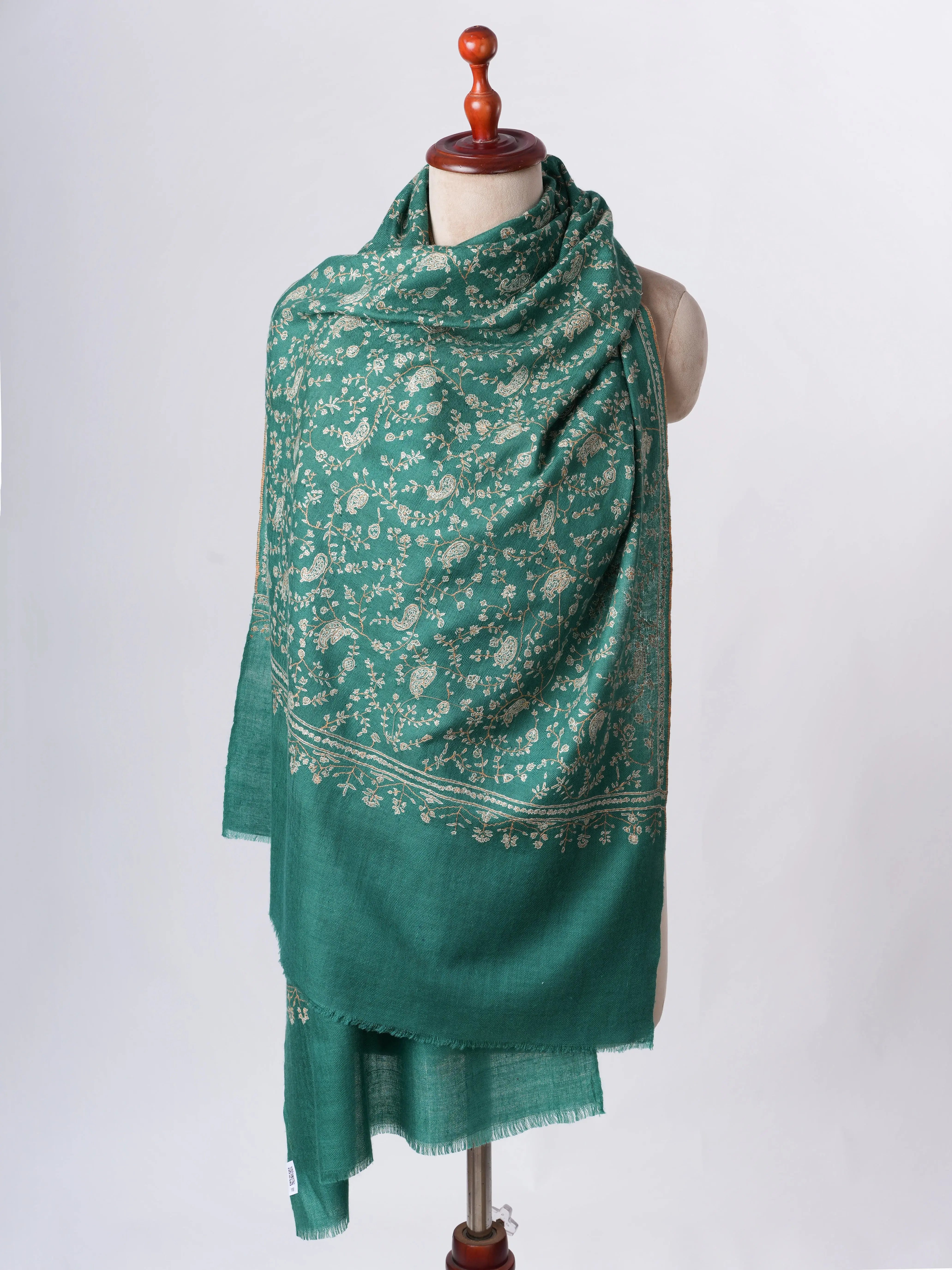 Green Jali Needlework Baby Soft Cashmere Scarf Shahkaar