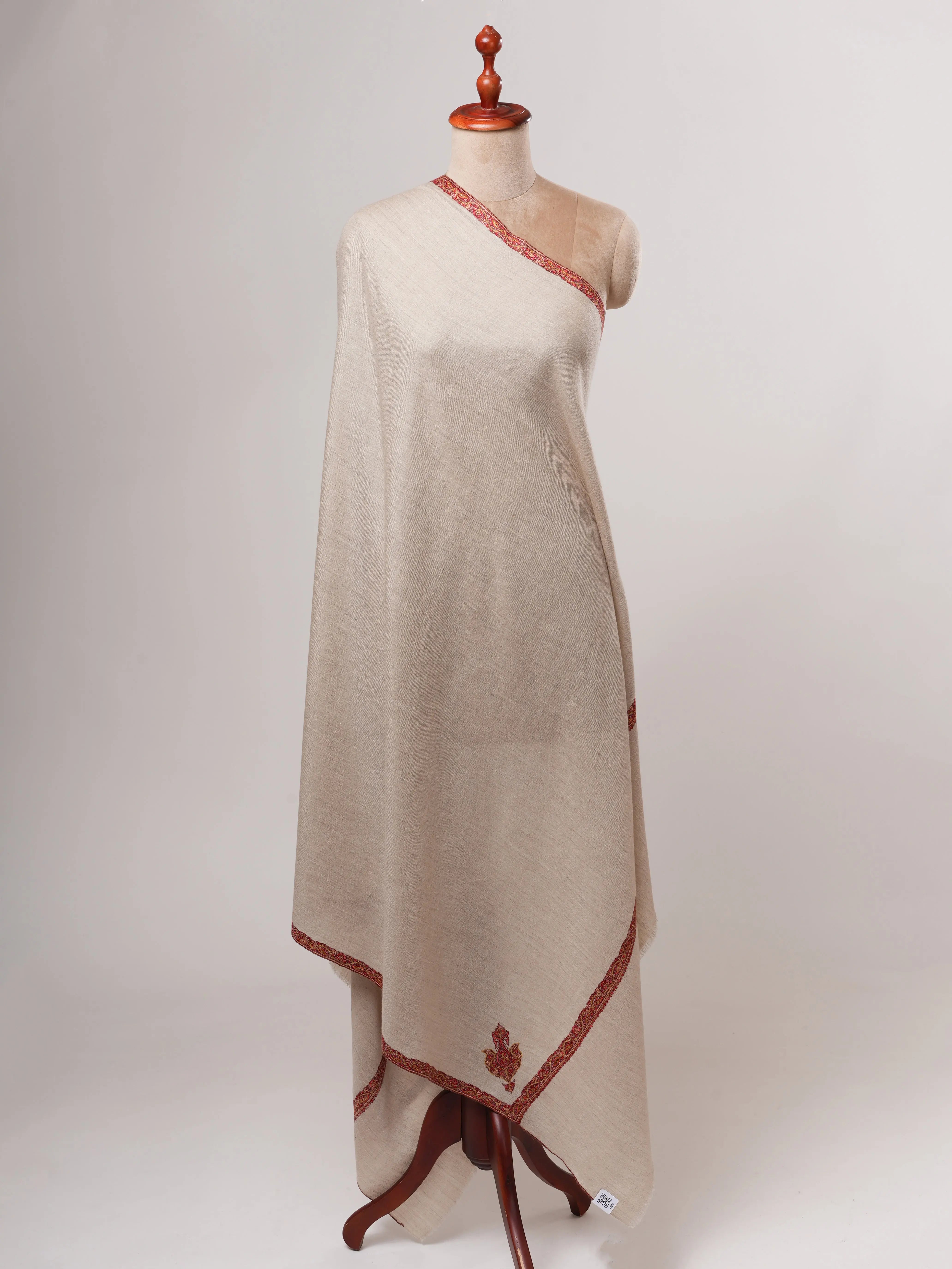 Natural Grey Handwoven Pashmina Shawl – Bail Embroidery Shahkaar
