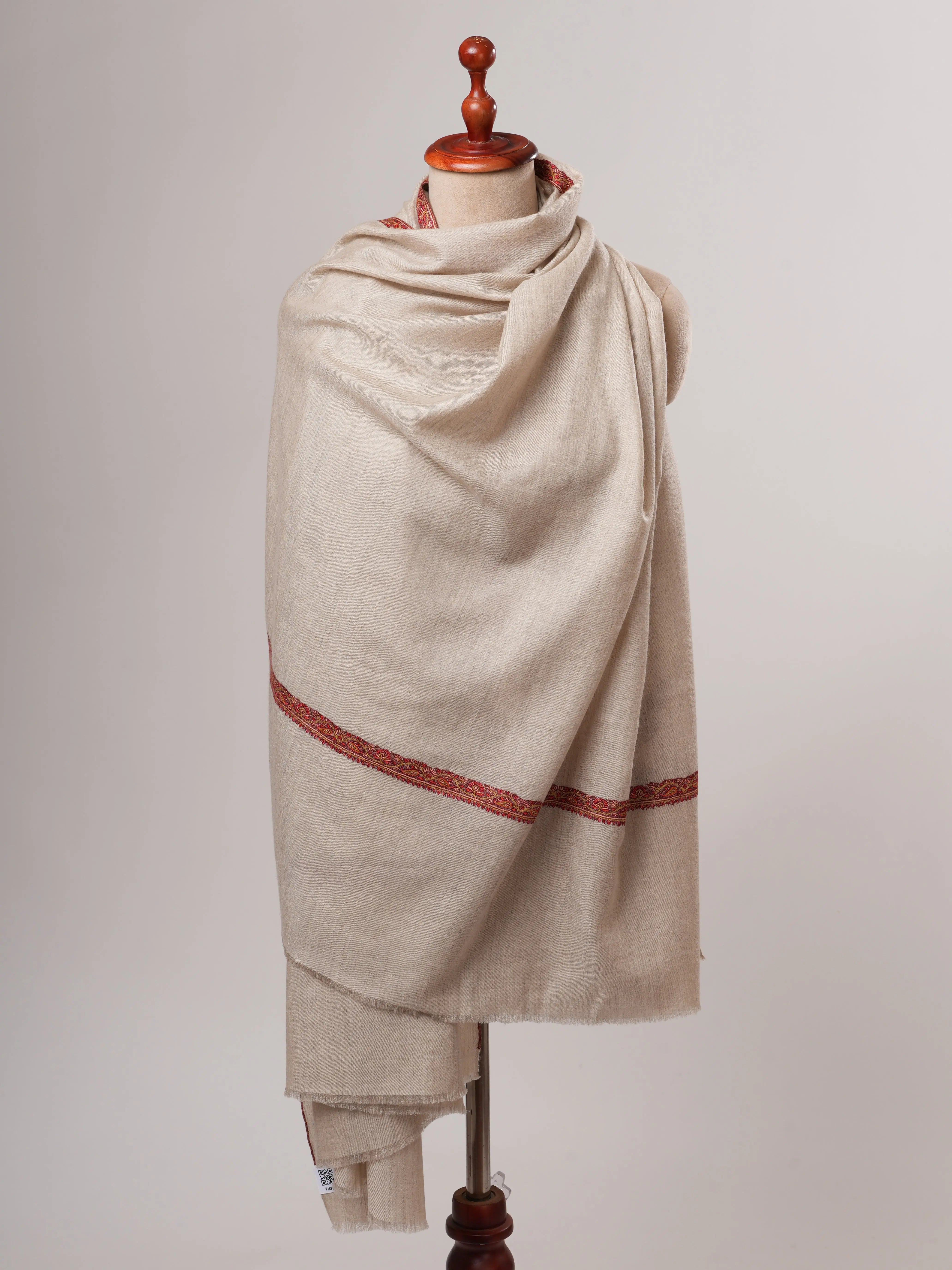 Natural Grey Handwoven Pashmina Shawl – Bail Embroidery Shahkaar