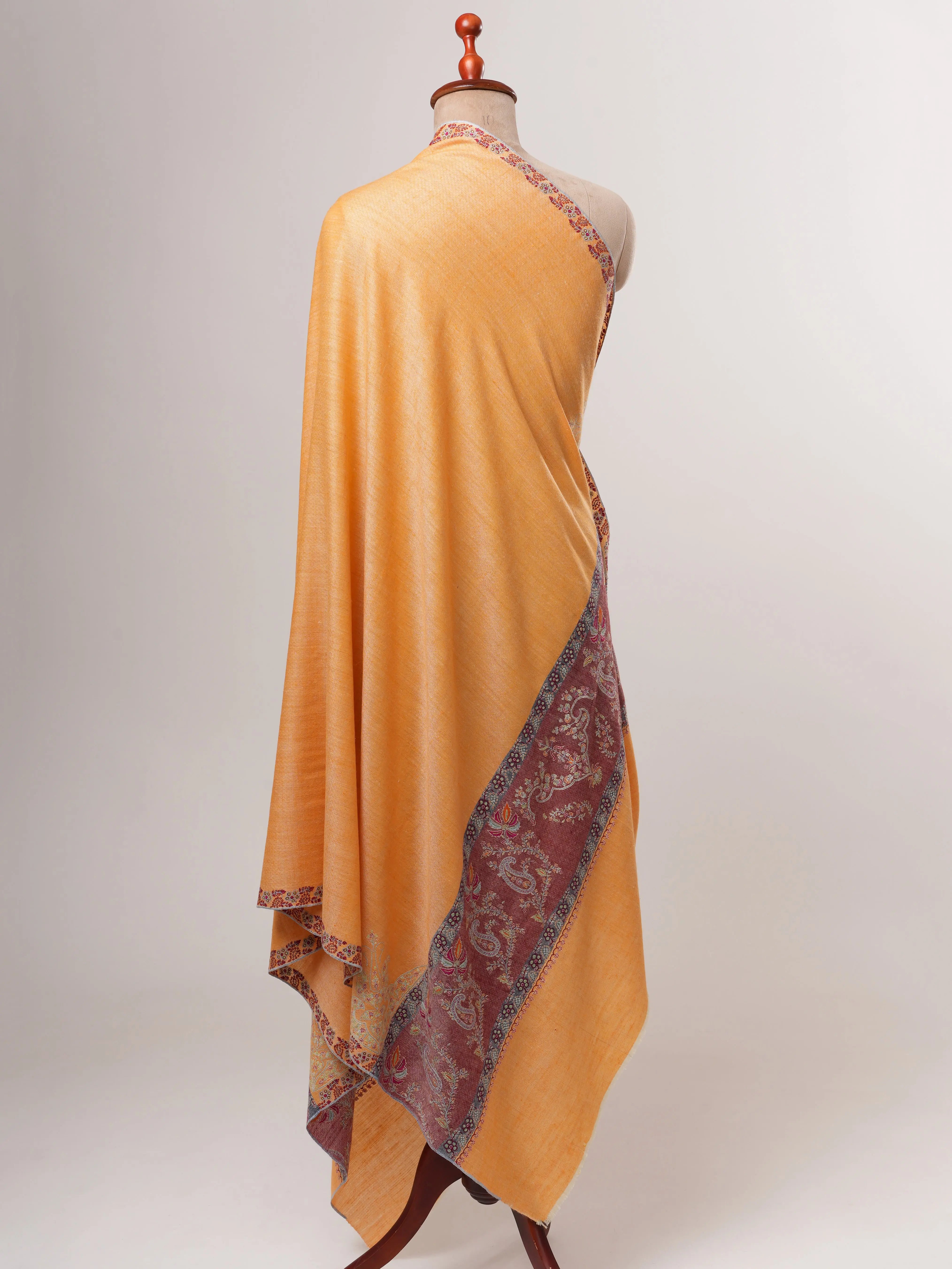Orange Kashmiri Pashmina Shawl – Handwoven with Palla Embroidery Shahkaar