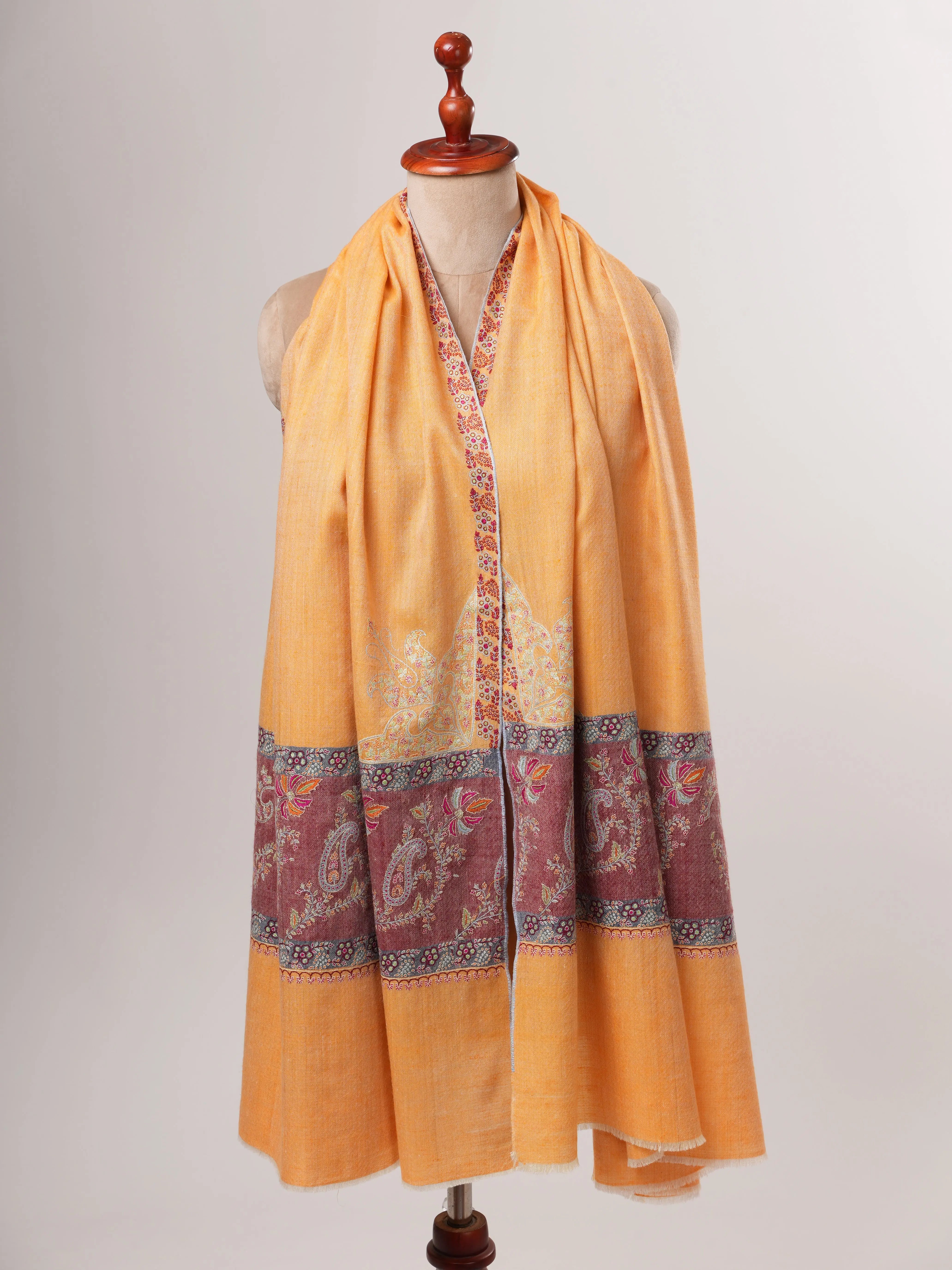 Orange Kashmiri Pashmina Shawl – Handwoven with Palla Embroidery Shahkaar