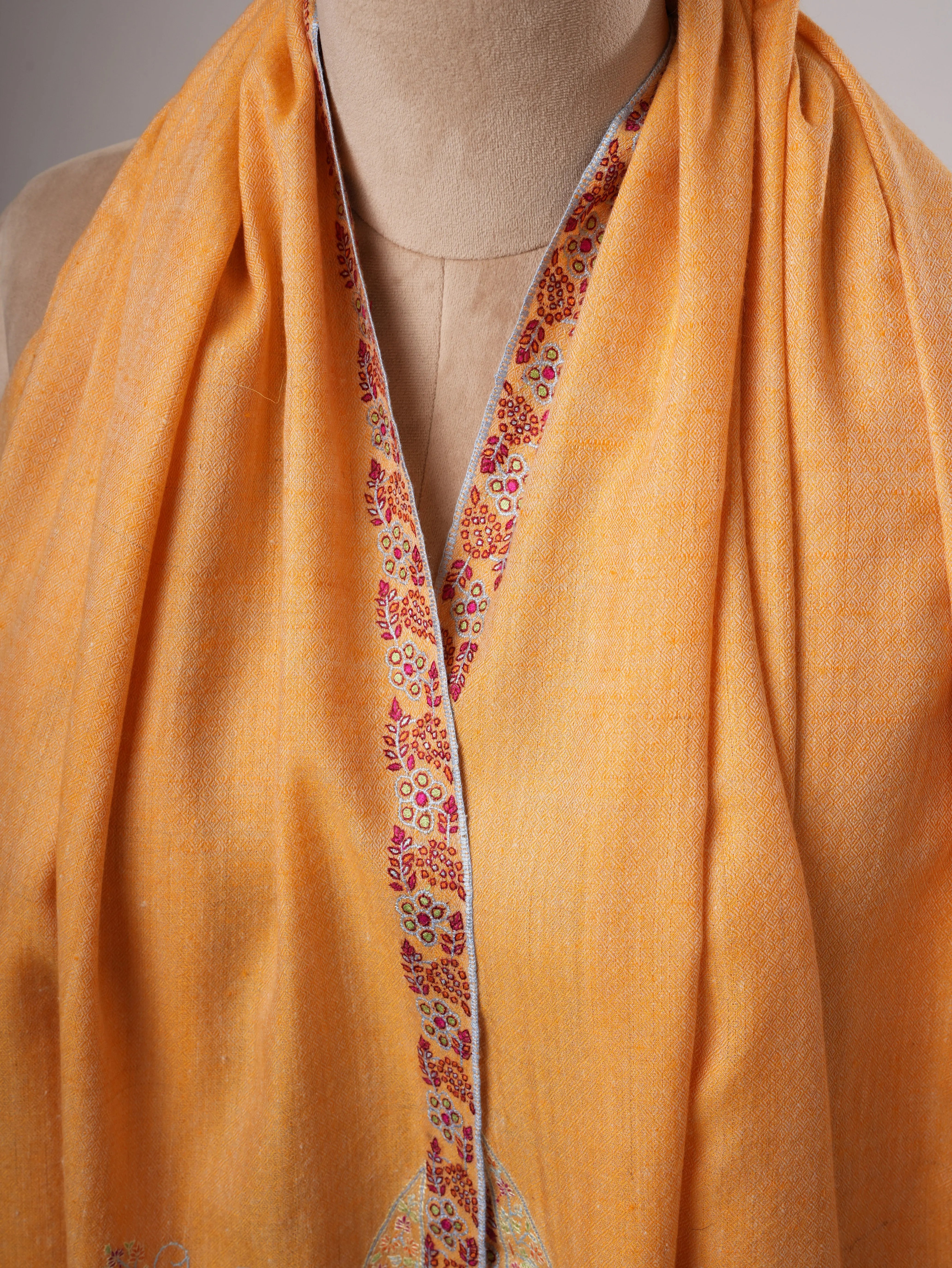 Orange Kashmiri Pashmina Shawl – Handwoven with Palla Embroidery Shahkaar
