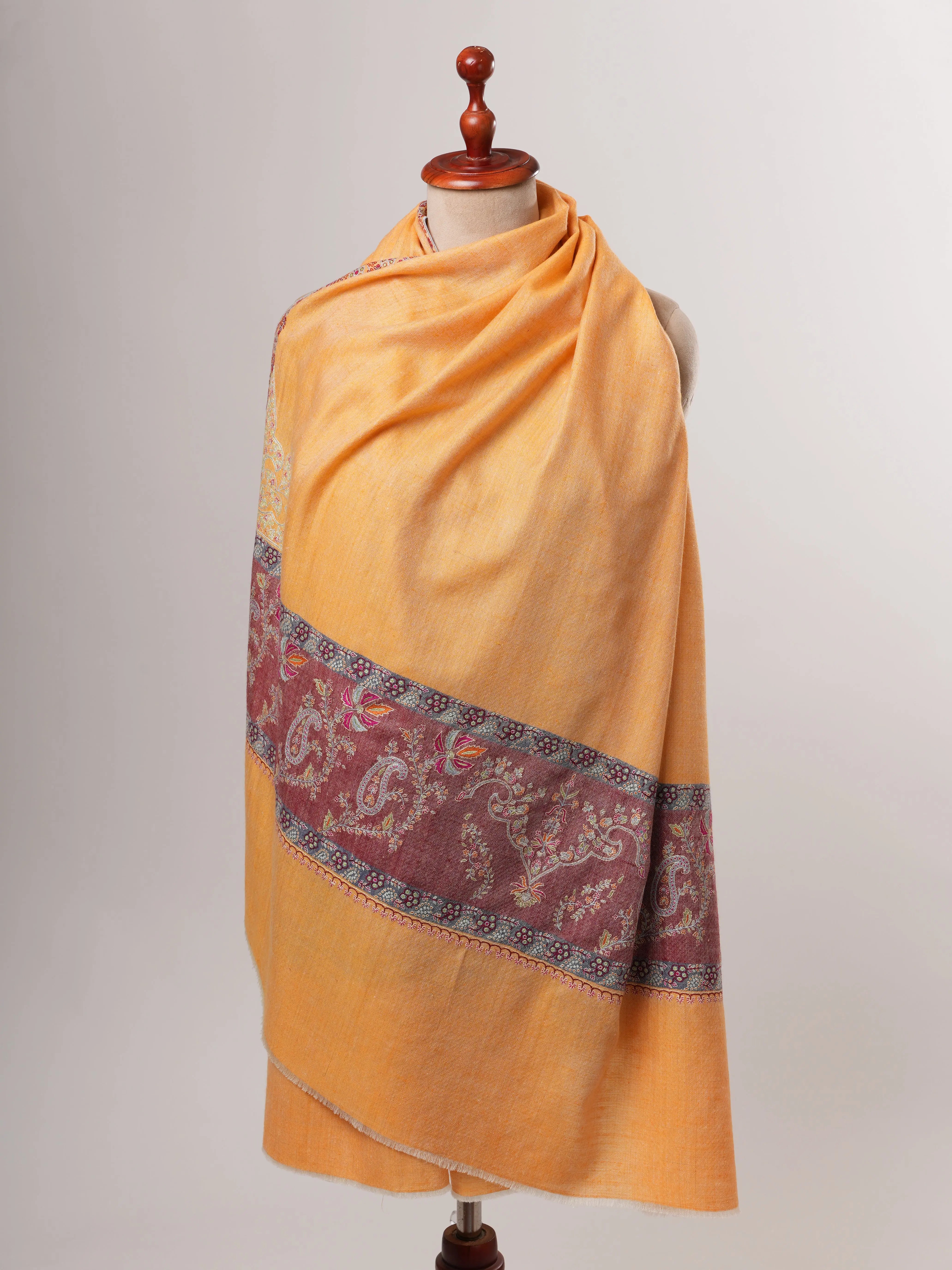 Orange Kashmiri Pashmina Shawl – Handwoven with Palla Embroidery Shahkaar