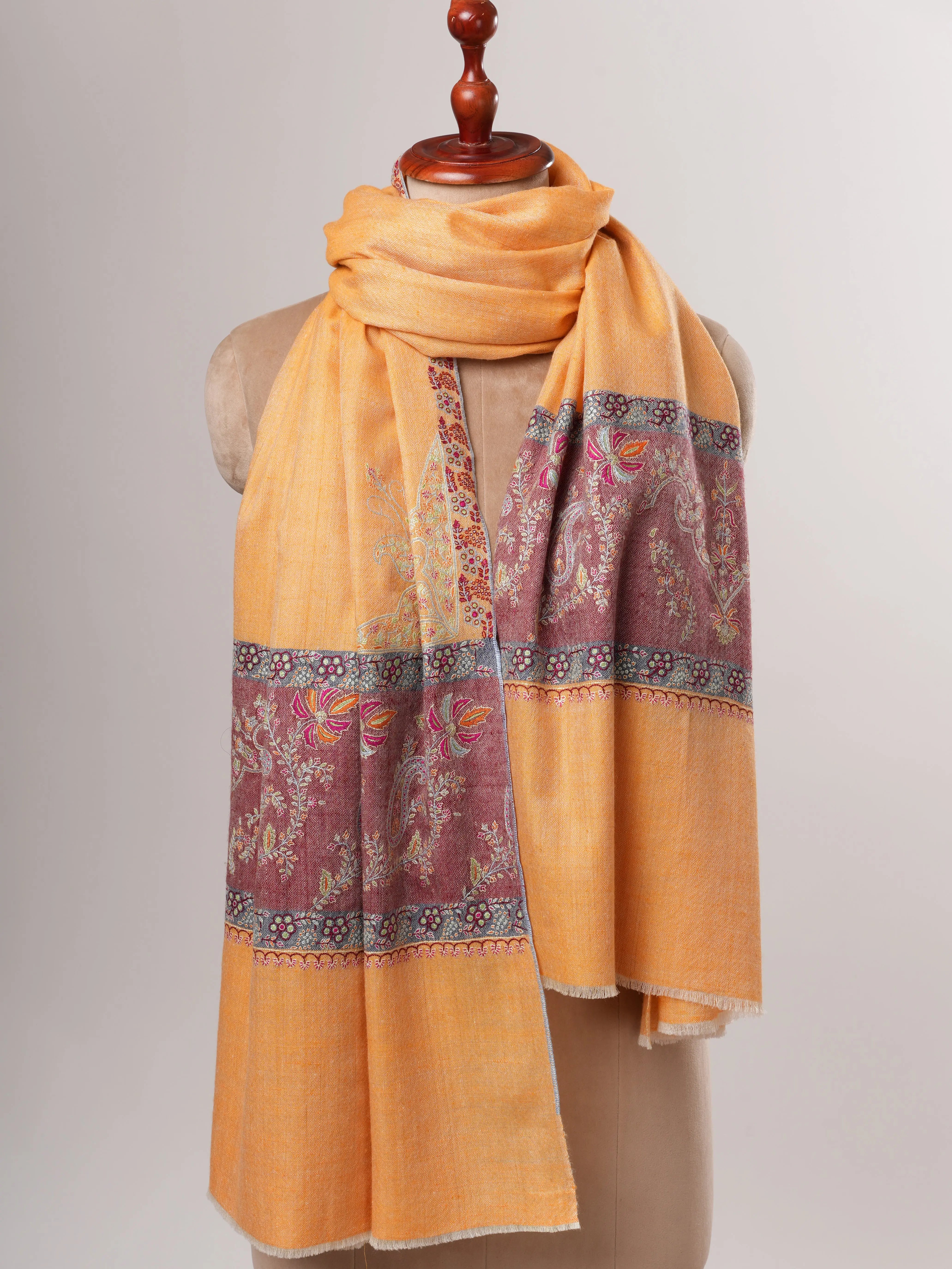 Orange Kashmiri Pashmina Shawl – Handwoven with Palla Embroidery Shahkaar