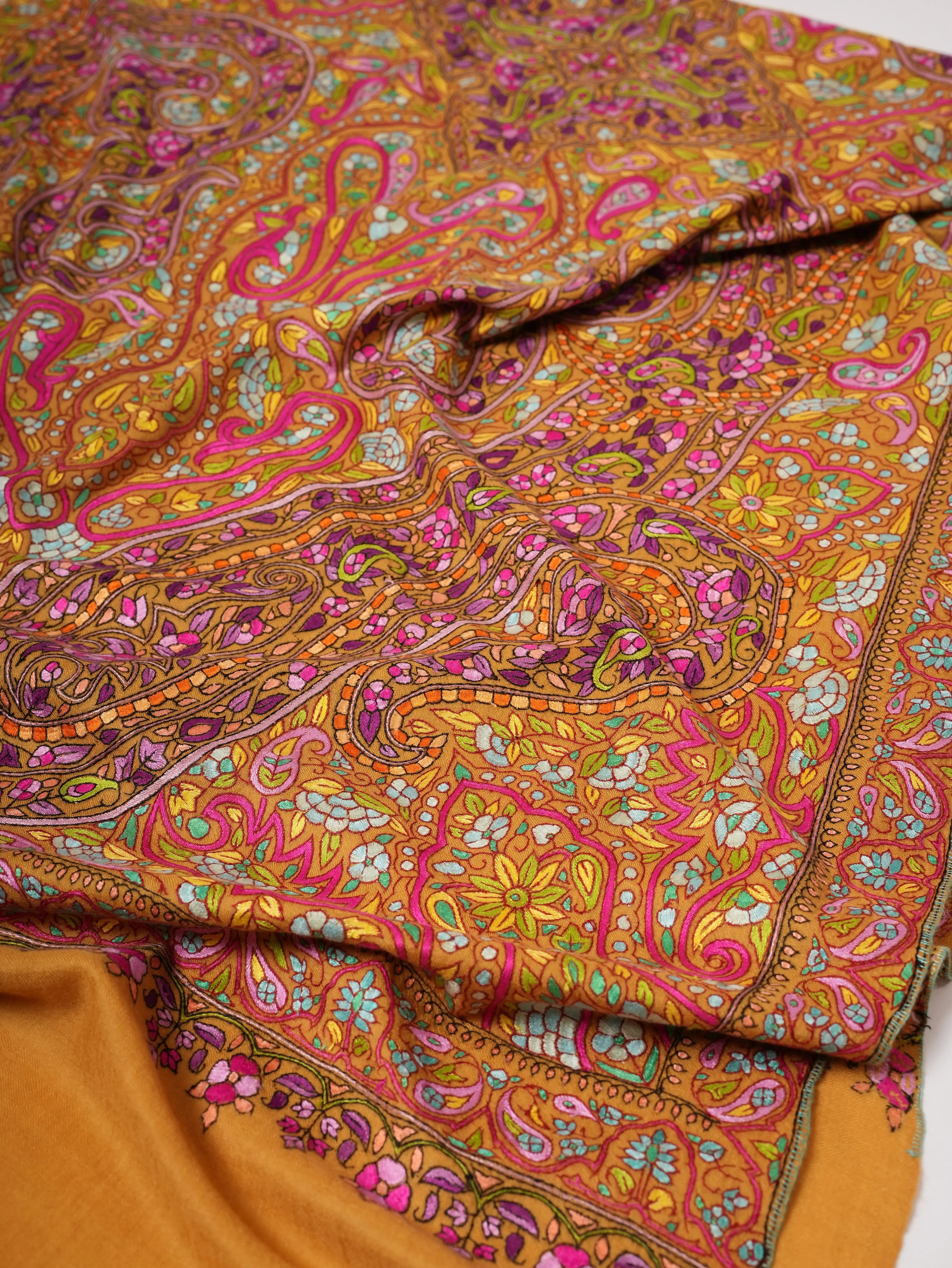 Hand Embroidered Papier Mâché Jamavar Pashmina Shawl Shahkaar