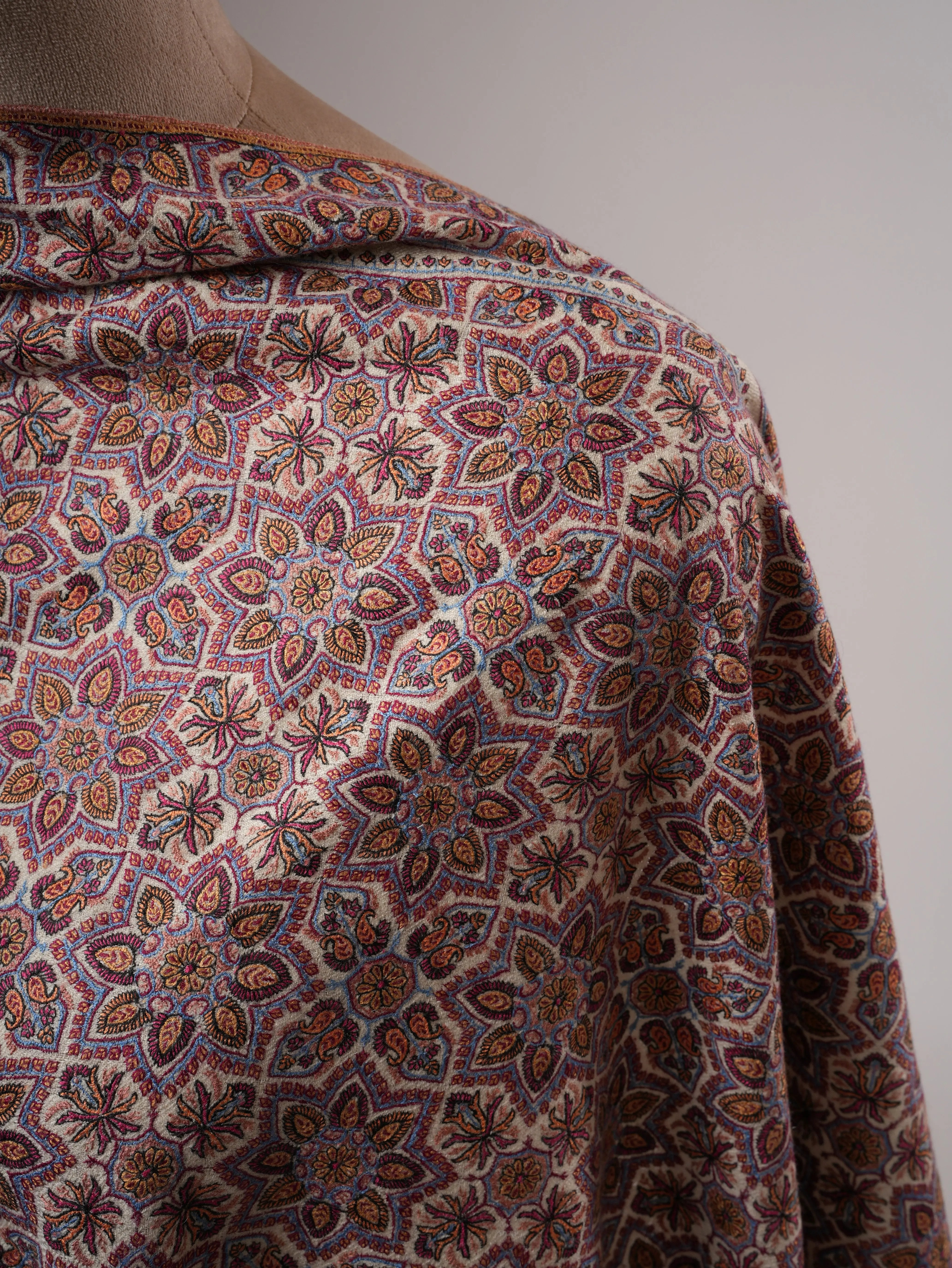 Handspun Handwoven Pashmina Shawl with Fine Jamavar Sozni Embroidery Shahkaar