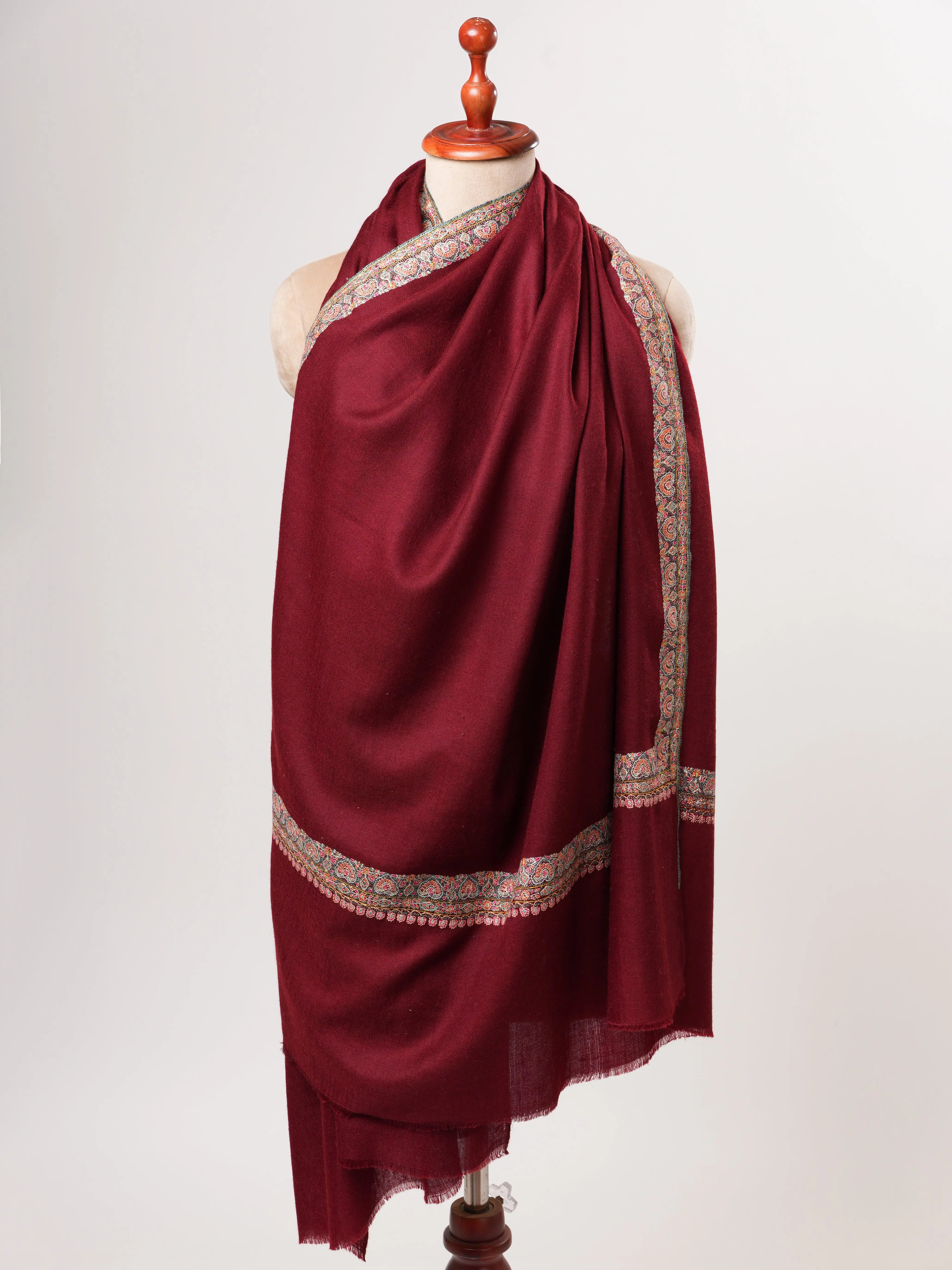 Kashmiri Pashmina Shawl – Hand Embroidered Hashia Border Shahkaar
