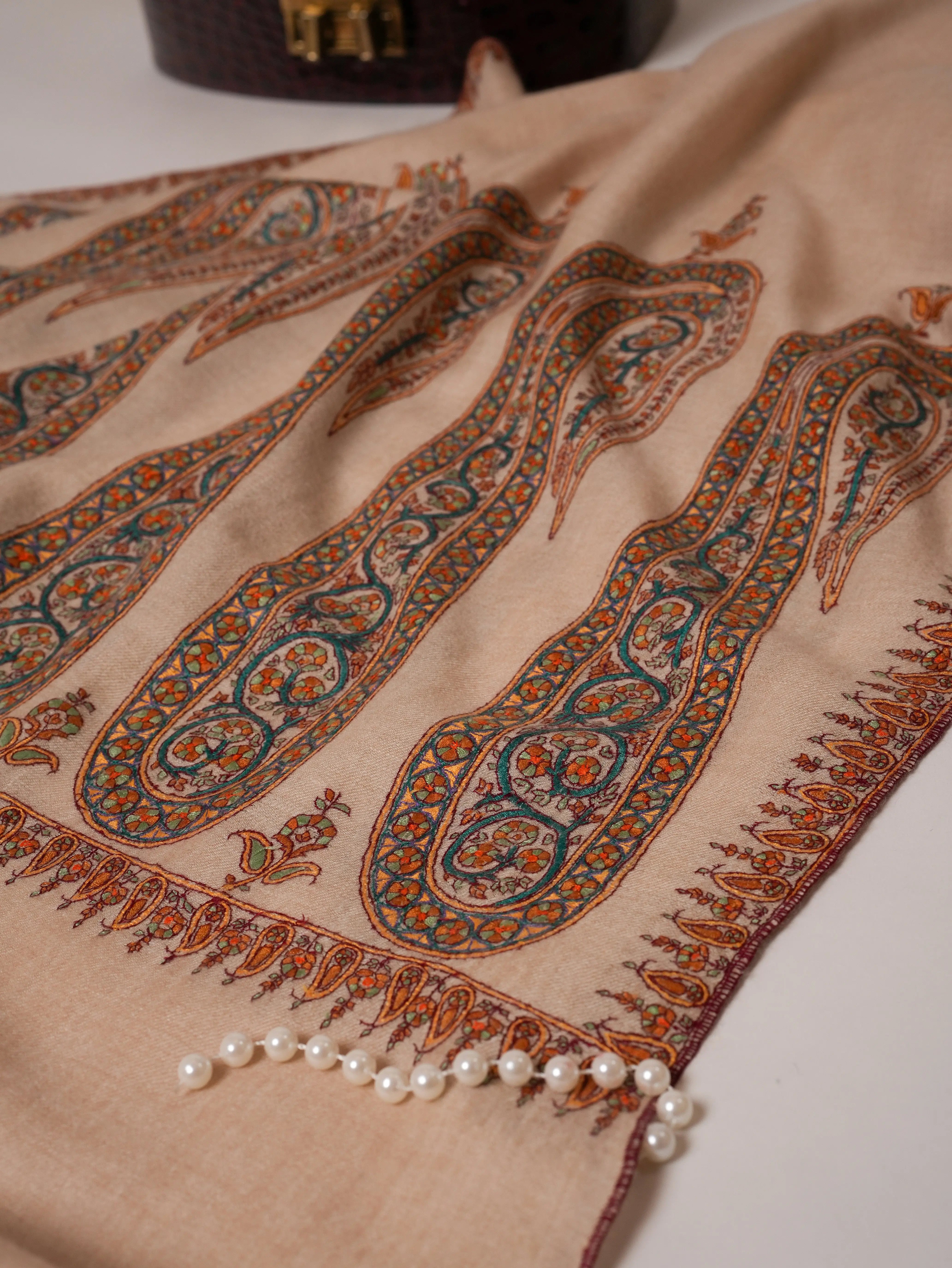 Paisley Palla Hand Embroidered Oversized Indian Pashmina Shawl Shahkaar Global