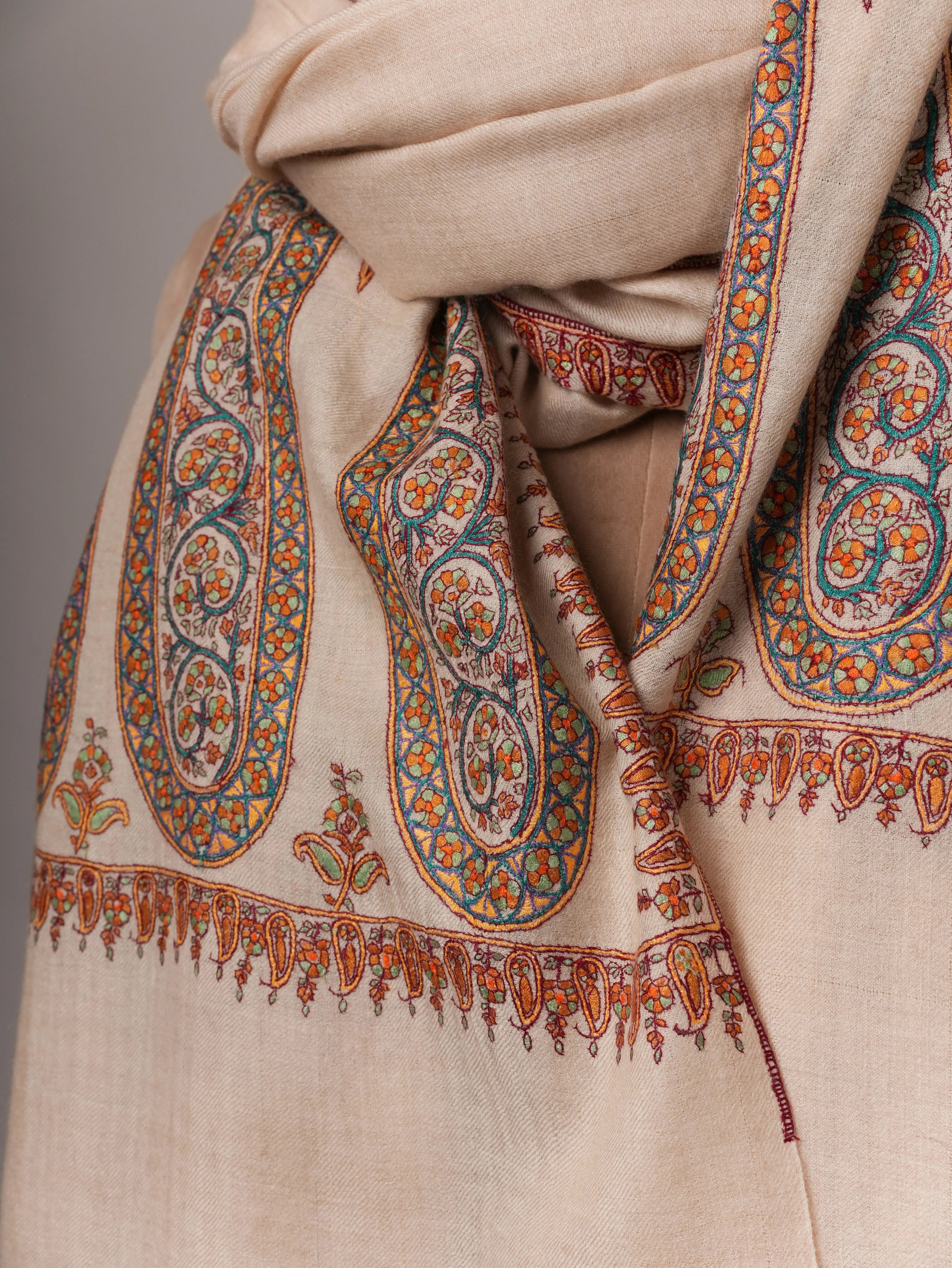 Paisley Palla Hand Embroidered Oversized Indian Pashmina Shawl Shahkaar Global