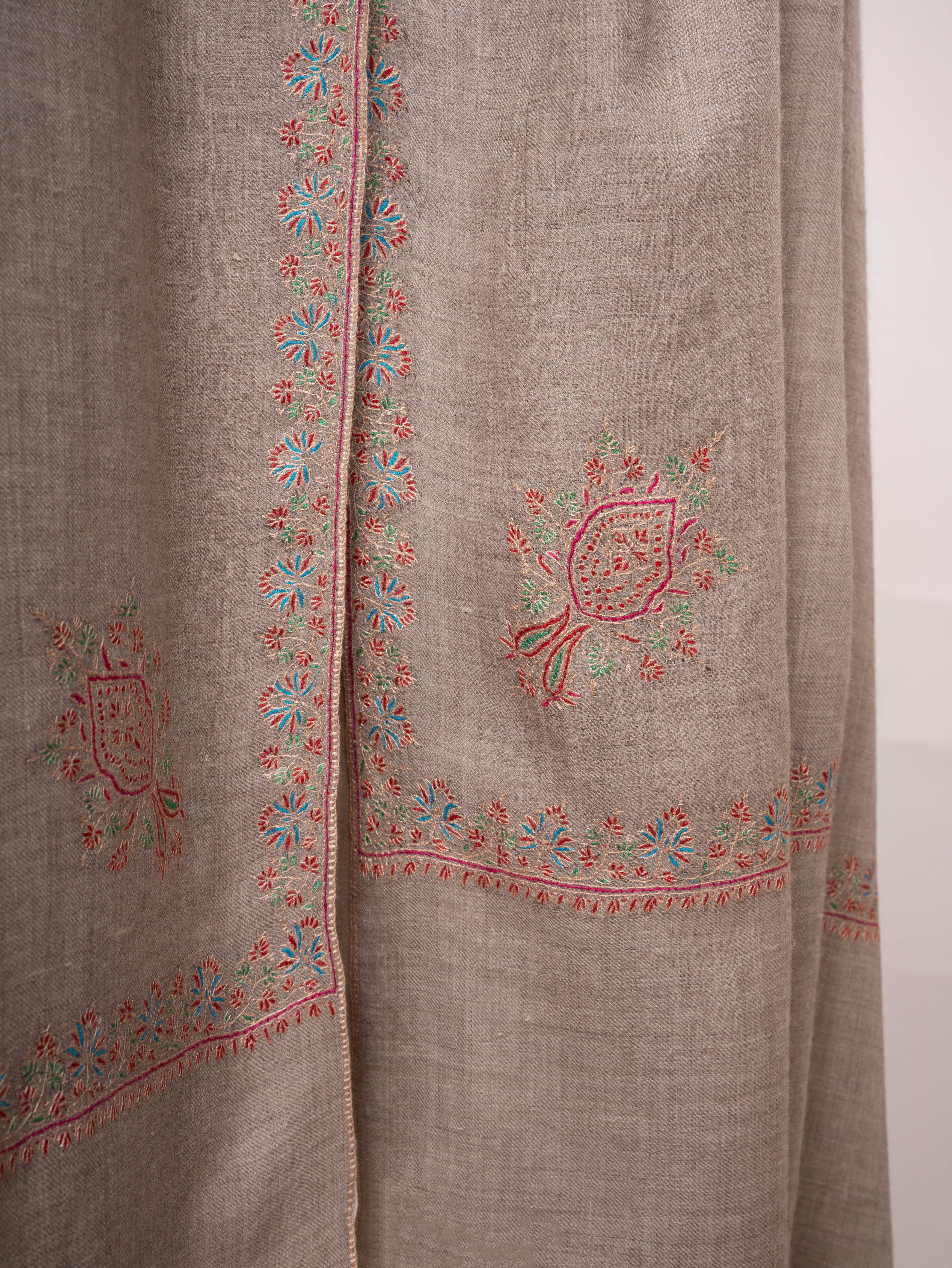 Natural Beige Kashmiri Pashmina Shawl Hashia Embroidery Shahkaar