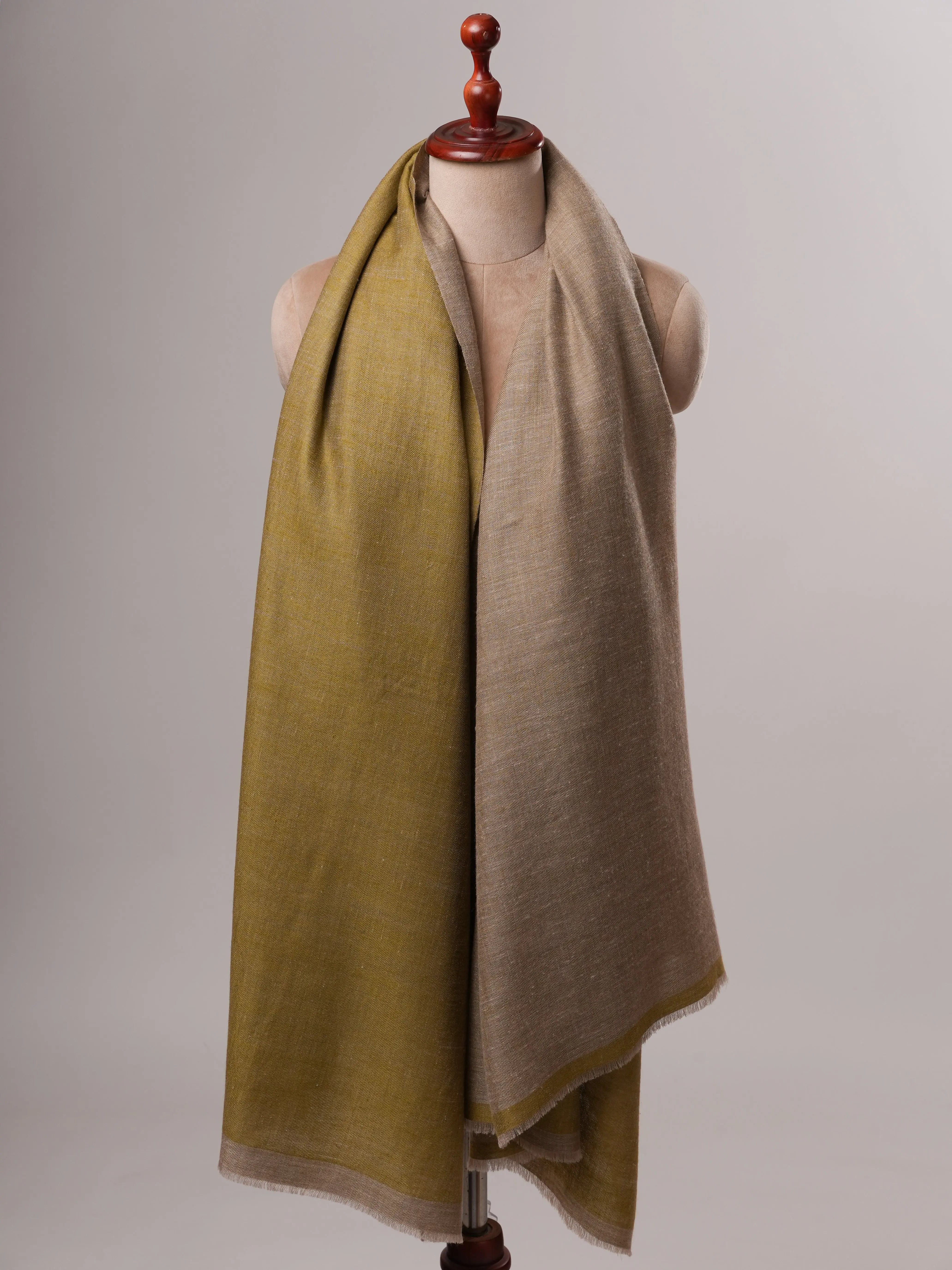 Handwoven Dual Tone Pashmina Shawl in Olive Natural Grey Shahkaar